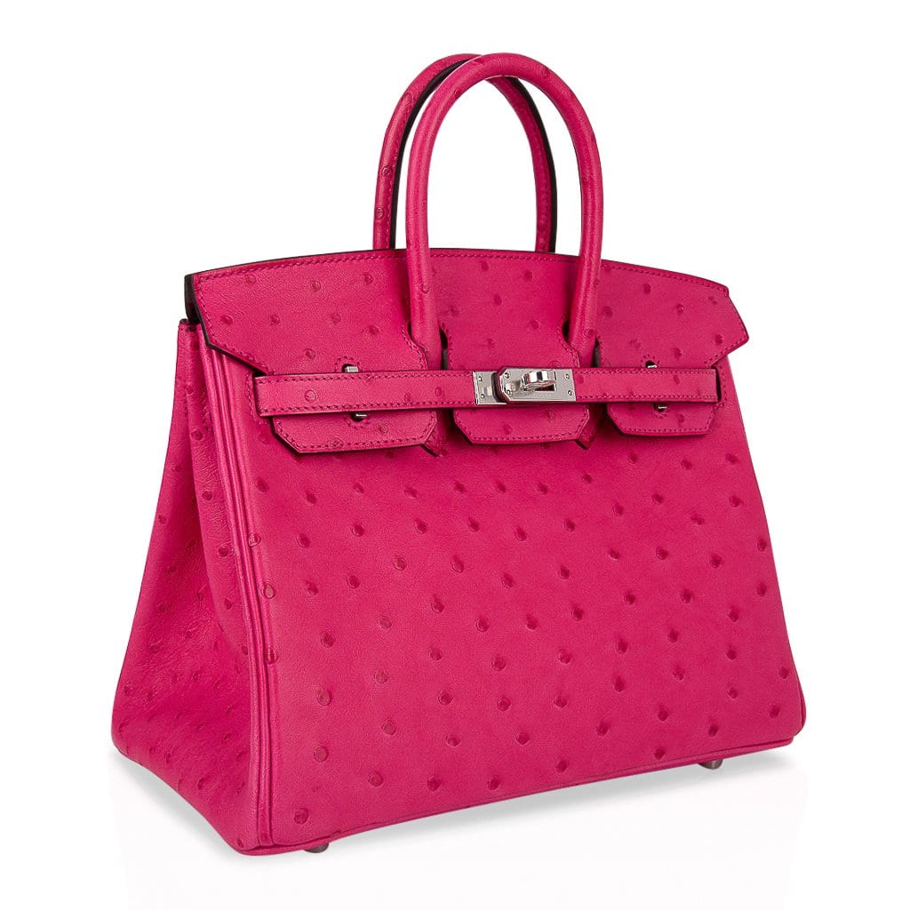 Birkin 25 Rose Tyrien Ostrich Bag Palladium Hardware