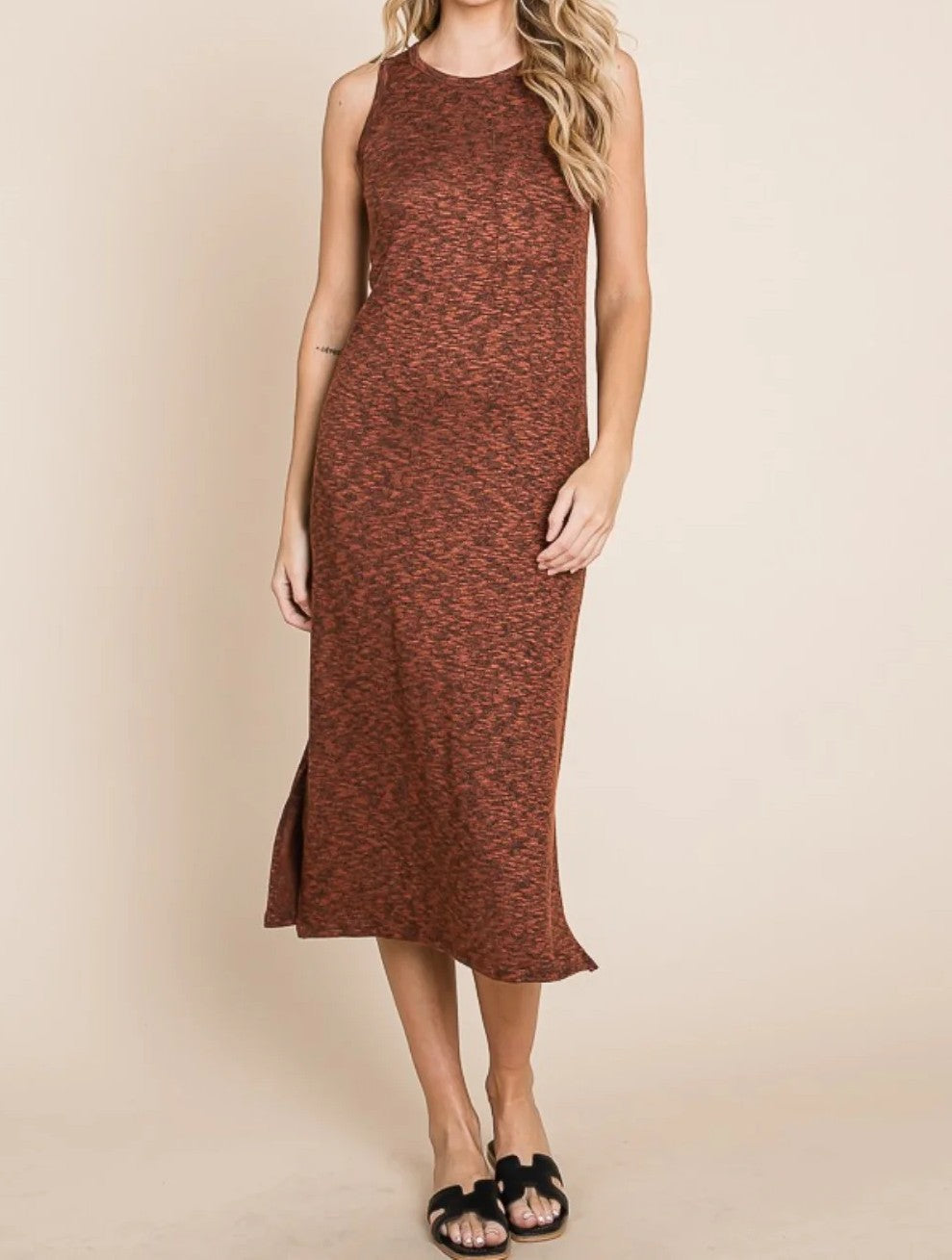 Rundhalsige, schulterfreie Midi-Bluse mit Schlitz