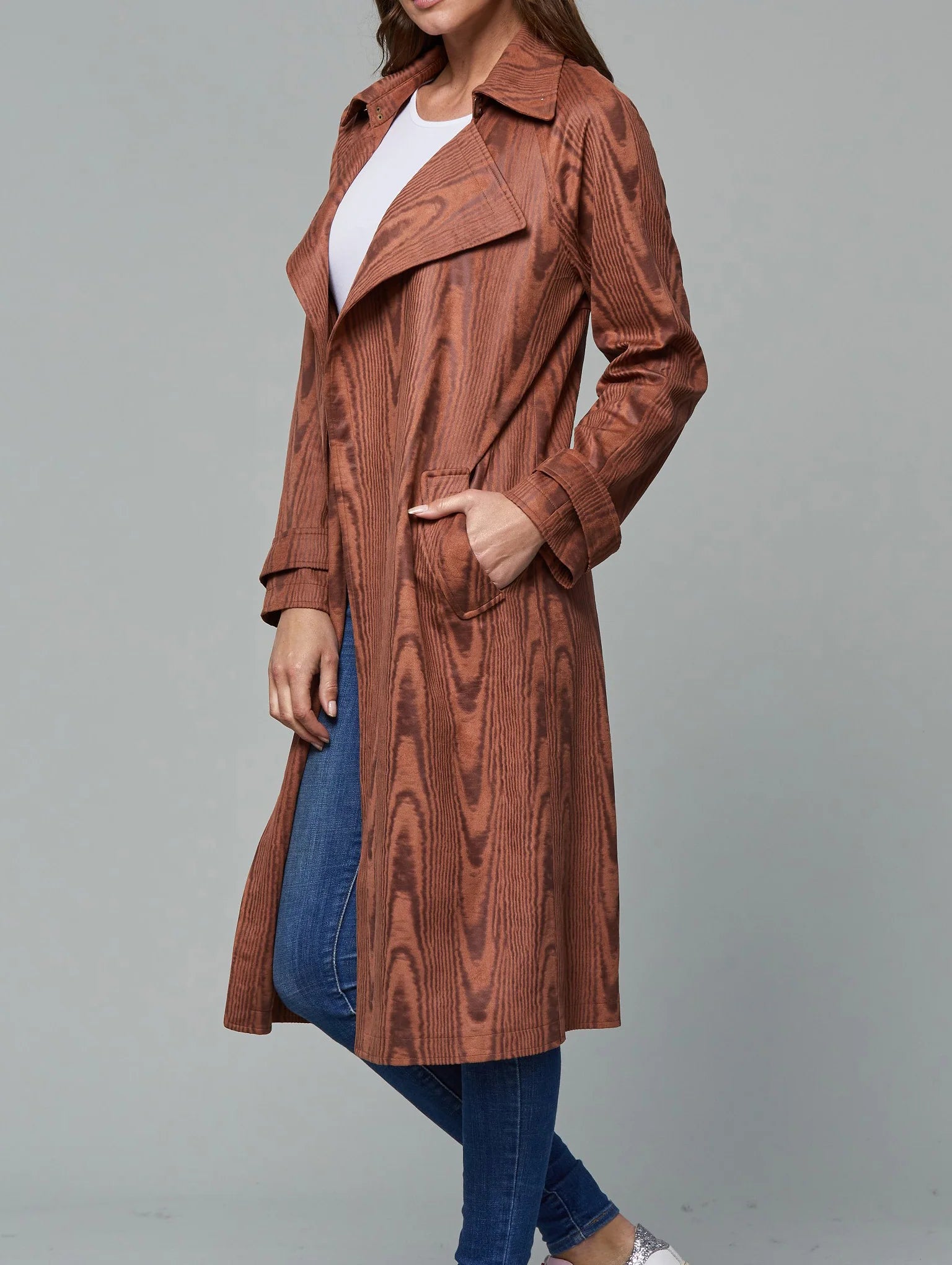 Long trench coat with waist belt