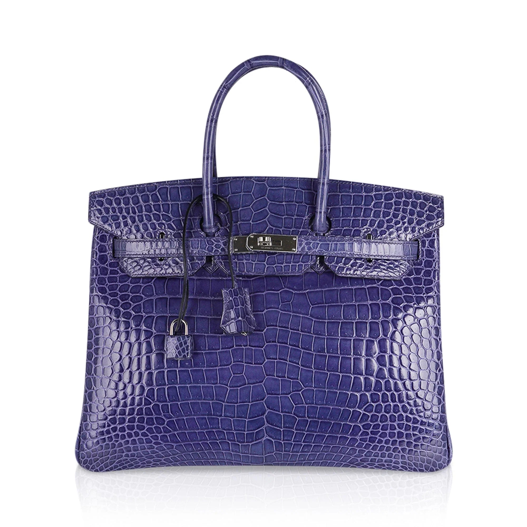 Birkin 35 Bag Blue Brighton Porosus Crocodile Palladium Hardware New