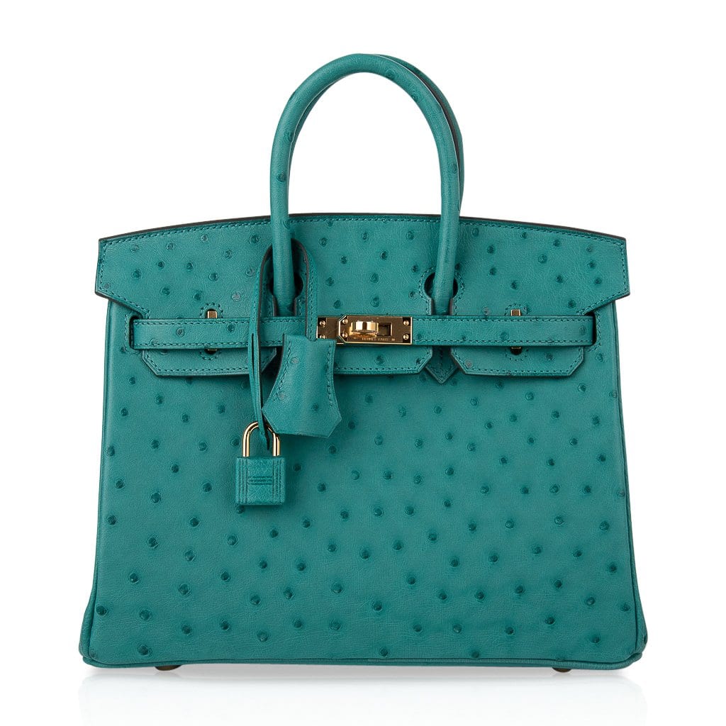 Birkin 25 Bag Vert Verone Ostrich Gold Hardware