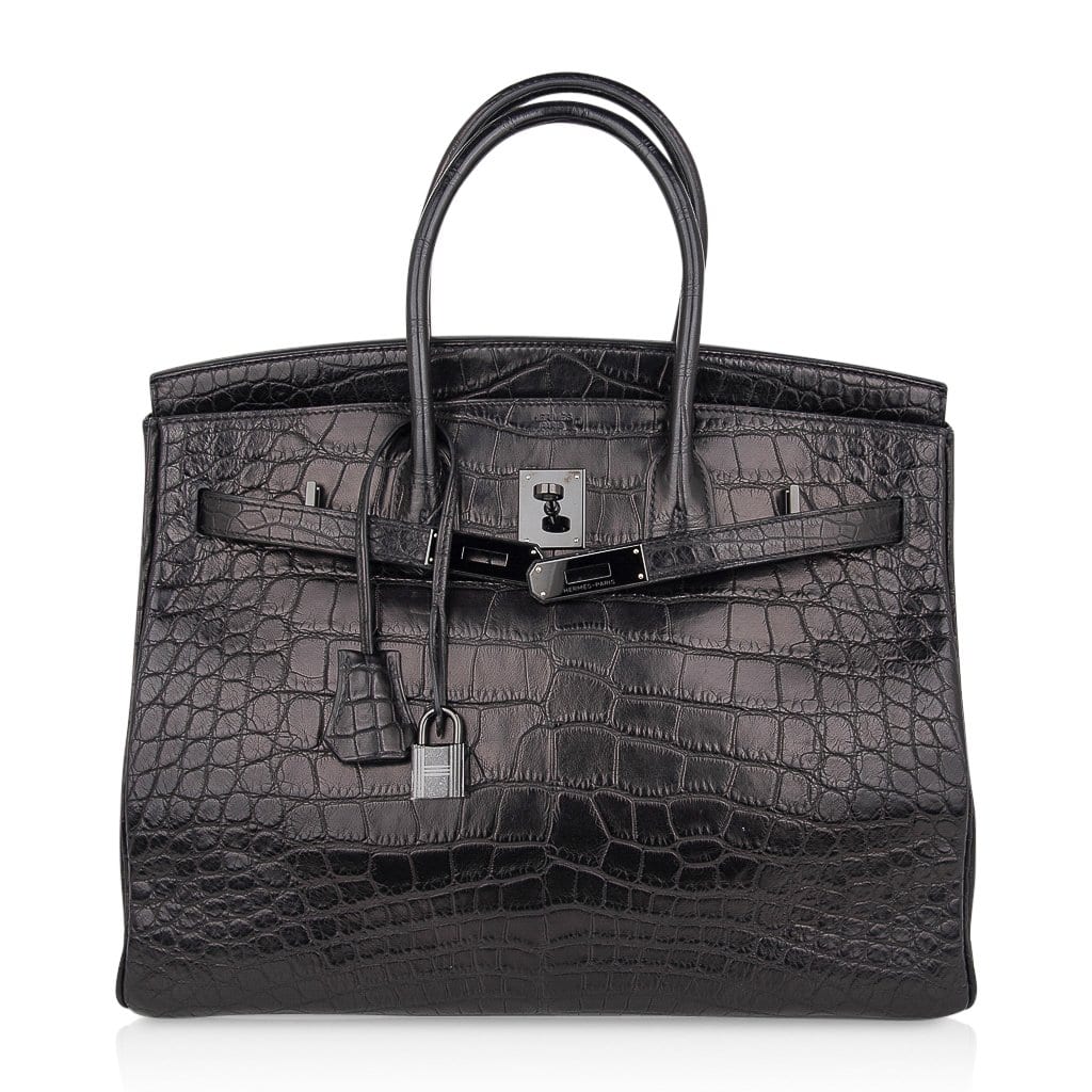 Birkin 35 Bag So Black Limited Edition Matte Black Alligator