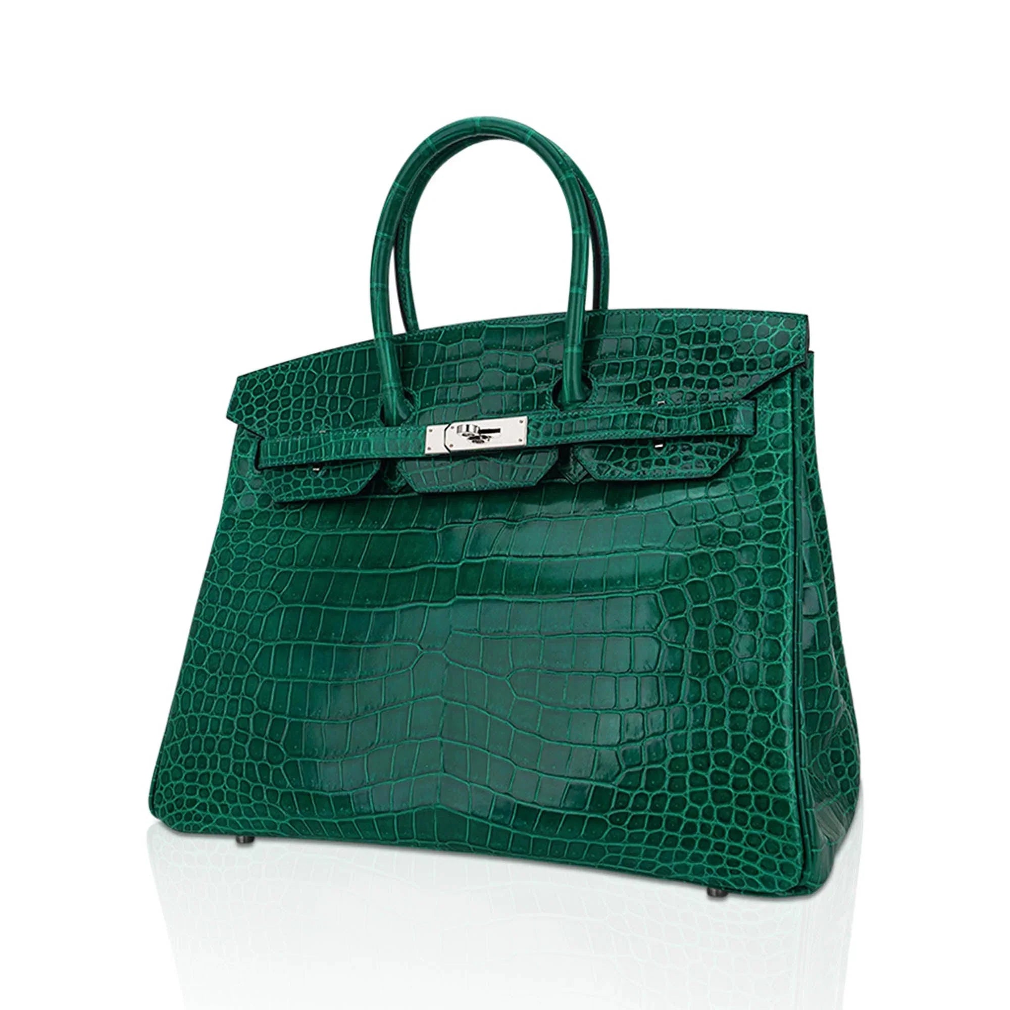 Birkin 35 Bag Emerald Porosus Crocodile with Palladium Hardware
