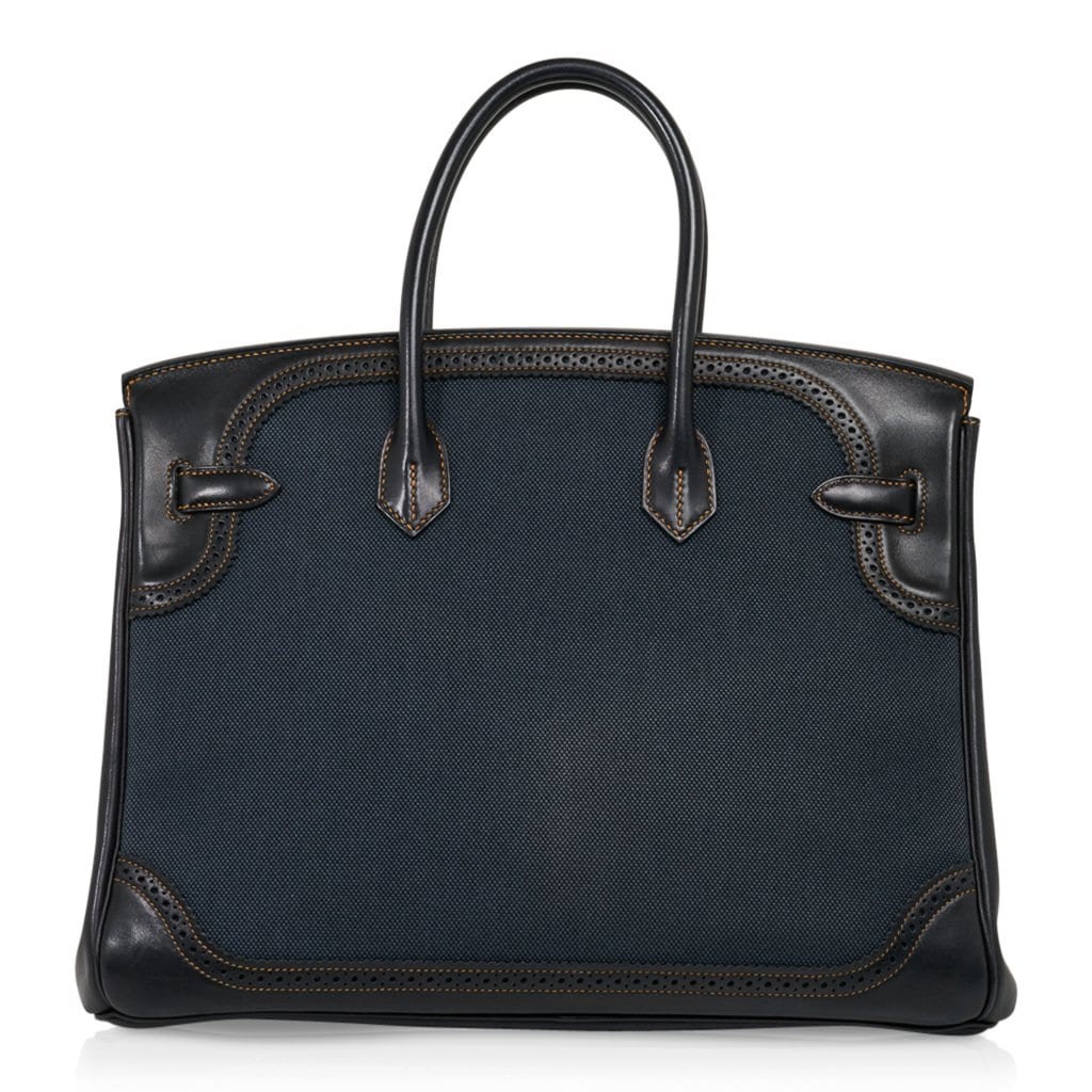 Birkin 35 Ghillies Denim Fonce Canvas / Black Evercalf Bag Limited Edition