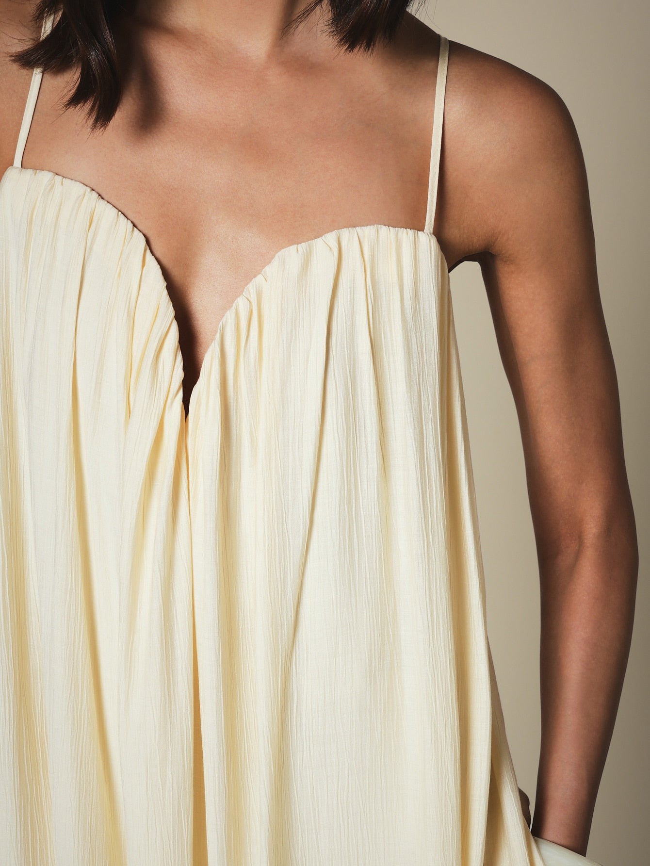 Sweetheart Neck Tent Maxi Blouse with Spaghetti Straps, Soft Pleated Design, Empire Neckline, Summer Knit Dress for Beach