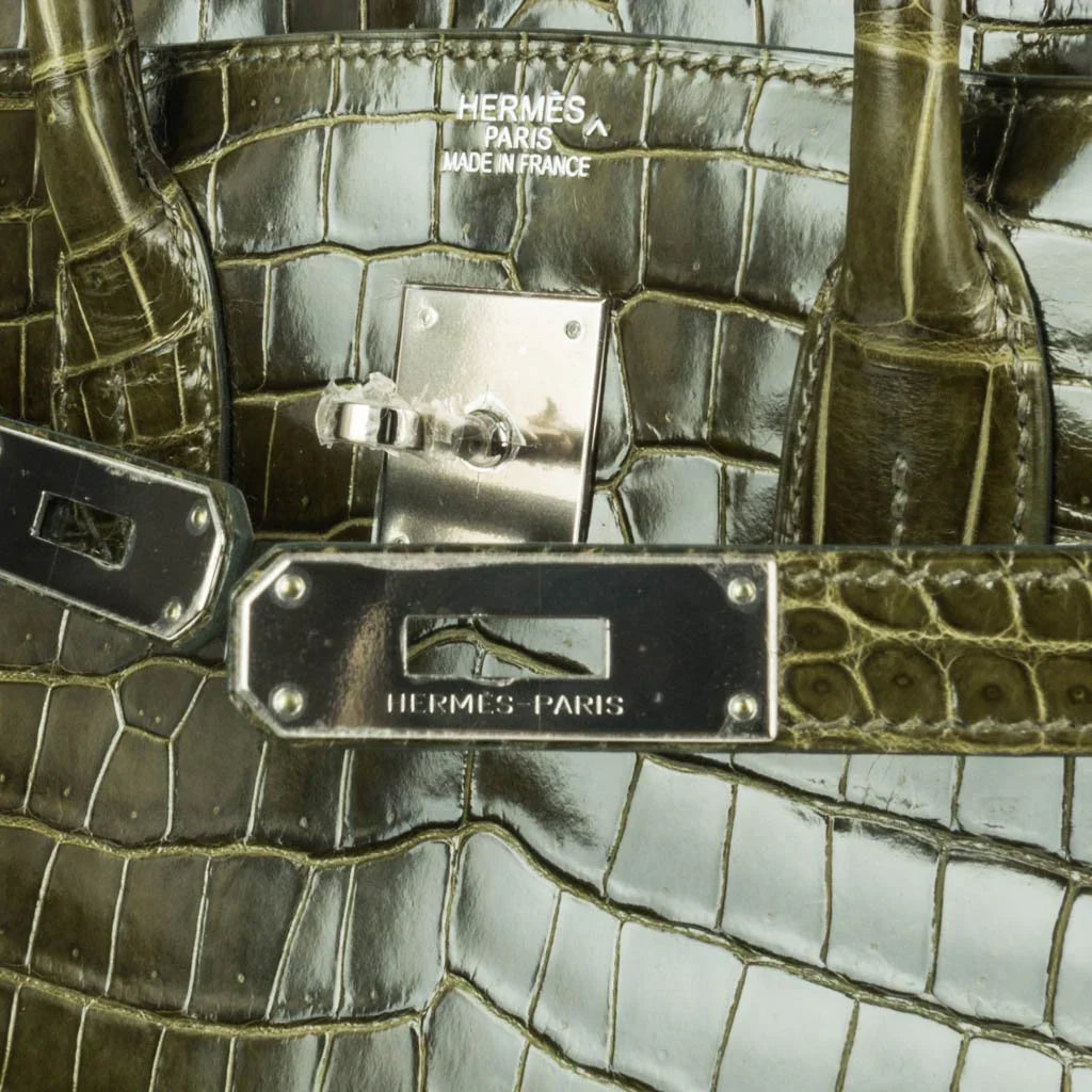 Birkin 35 Bag Vert Veronese Porosus Crocodile Palladium Hardware
