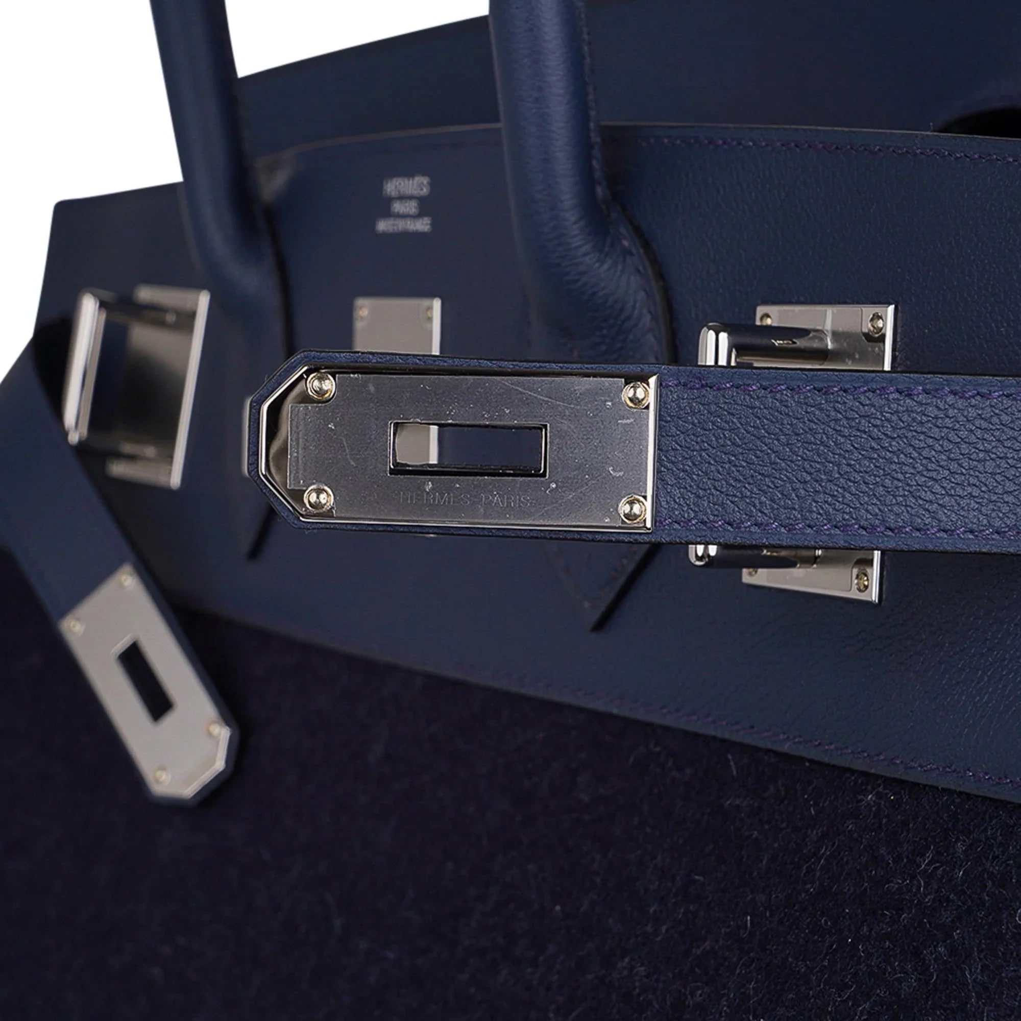 HAC Birkin 40 Bag Blue Nuit Felt and Blue de Malte Evercolor Leather with Palladium Hardware