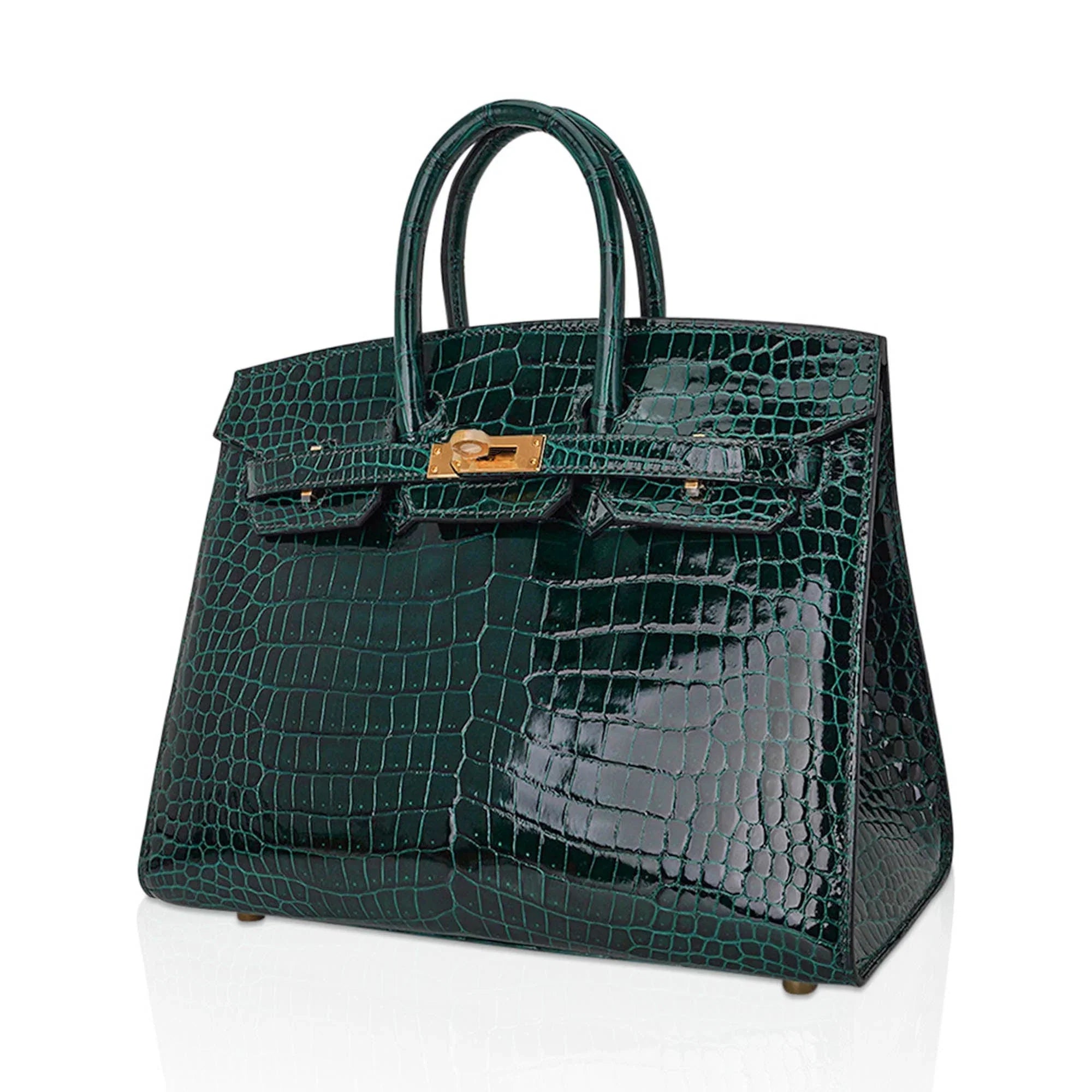 Birkin 25 Sellier Vert Fonce Porosus Crocodile Bag with Gold Hardware