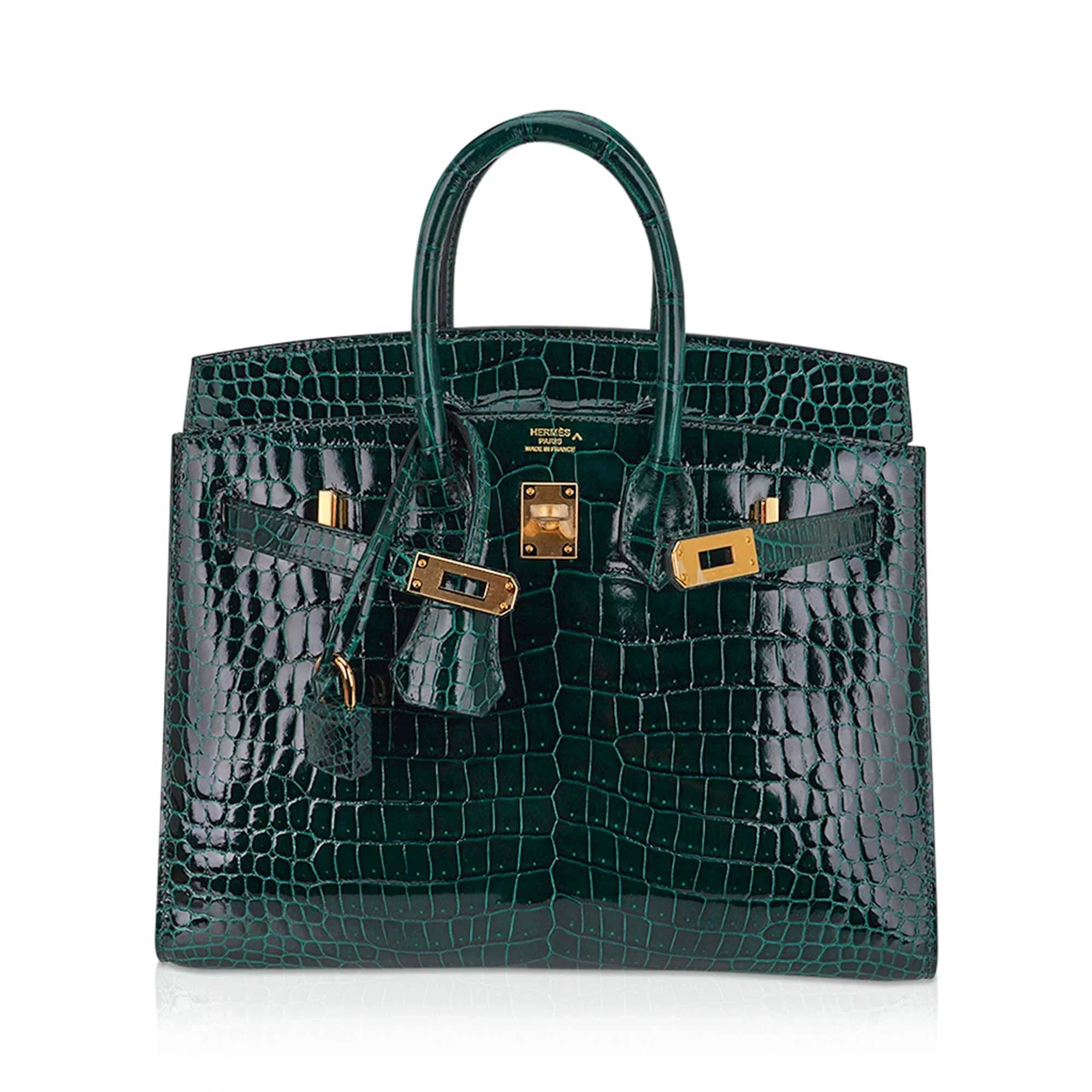 Birkin 25 Sellier Vert Fonce Porosus Crocodile Bag with Gold Hardware