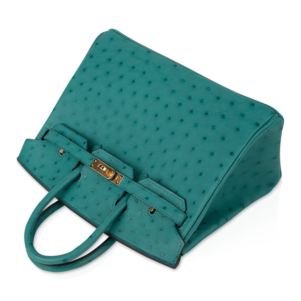 Birkin 25 Bag Vert Verone Ostrich Gold Hardware