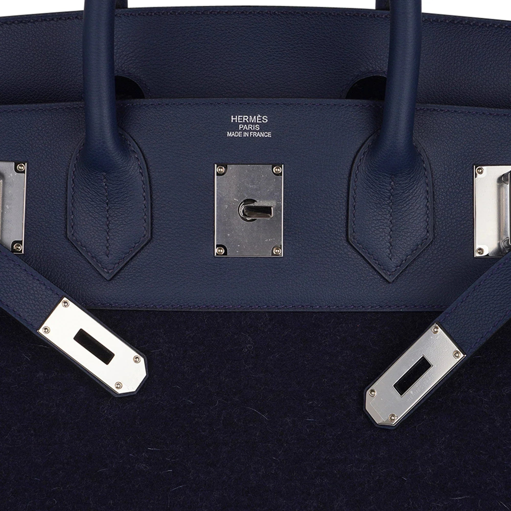 HAC Birkin 40 Bag Blue Nuit Felt and Blue de Malte Evercolor Leather with Palladium Hardware