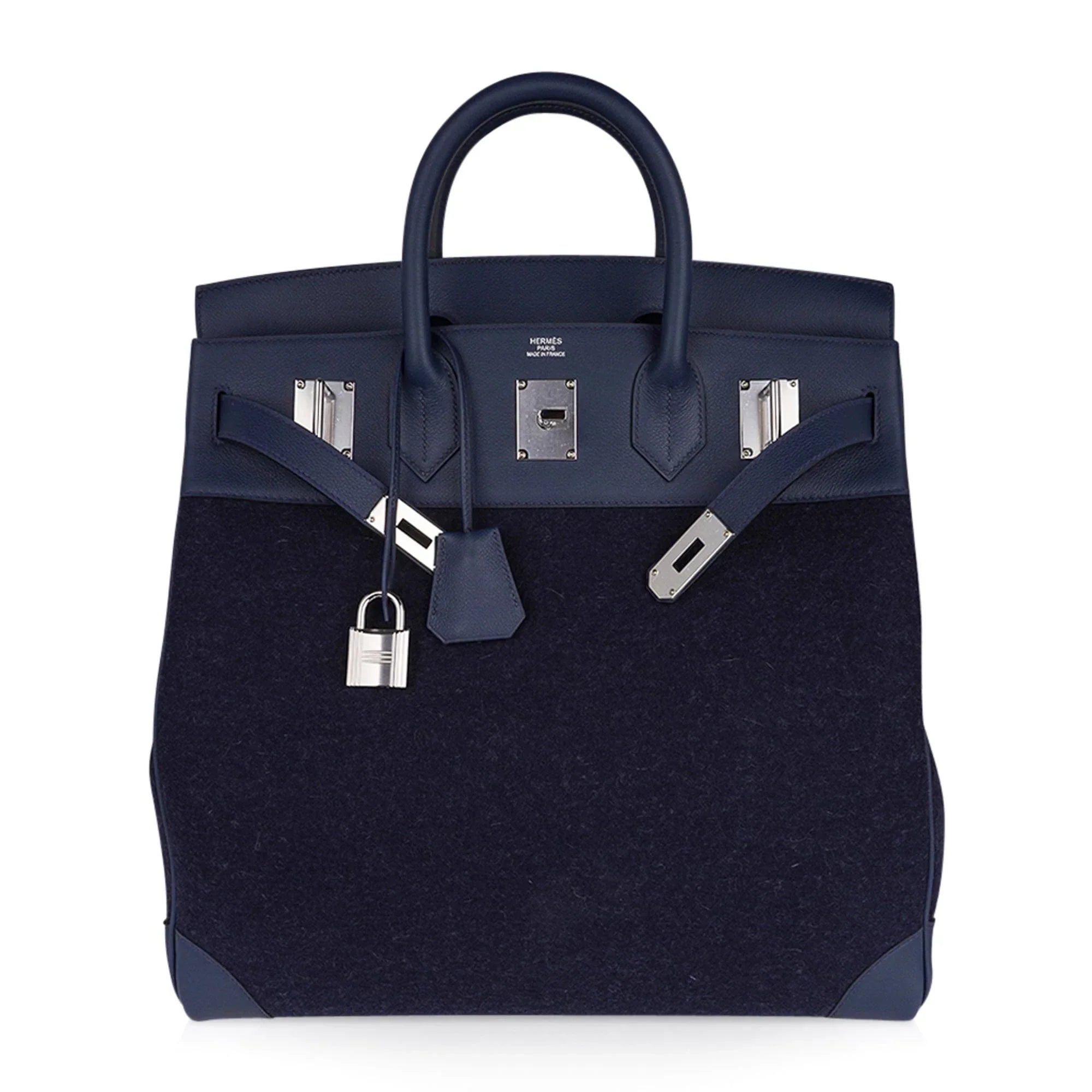 HAC Birkin 40 Bag Blue Nuit Felt and Blue de Malte Evercolor Leather with Palladium Hardware