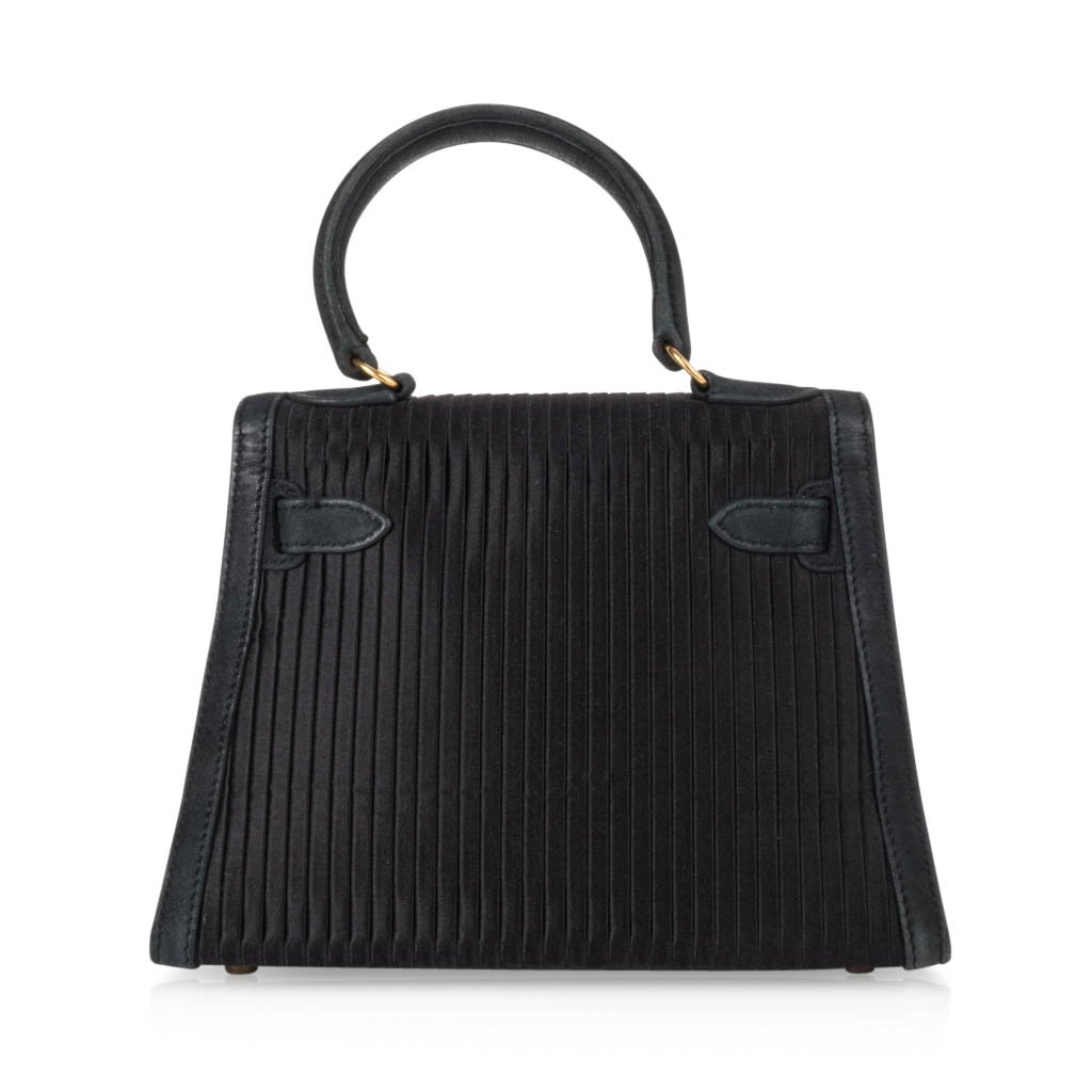 Kelly 20 Mini Vintage Bag Black Pleated Silk Suede Trim Gold Hardware