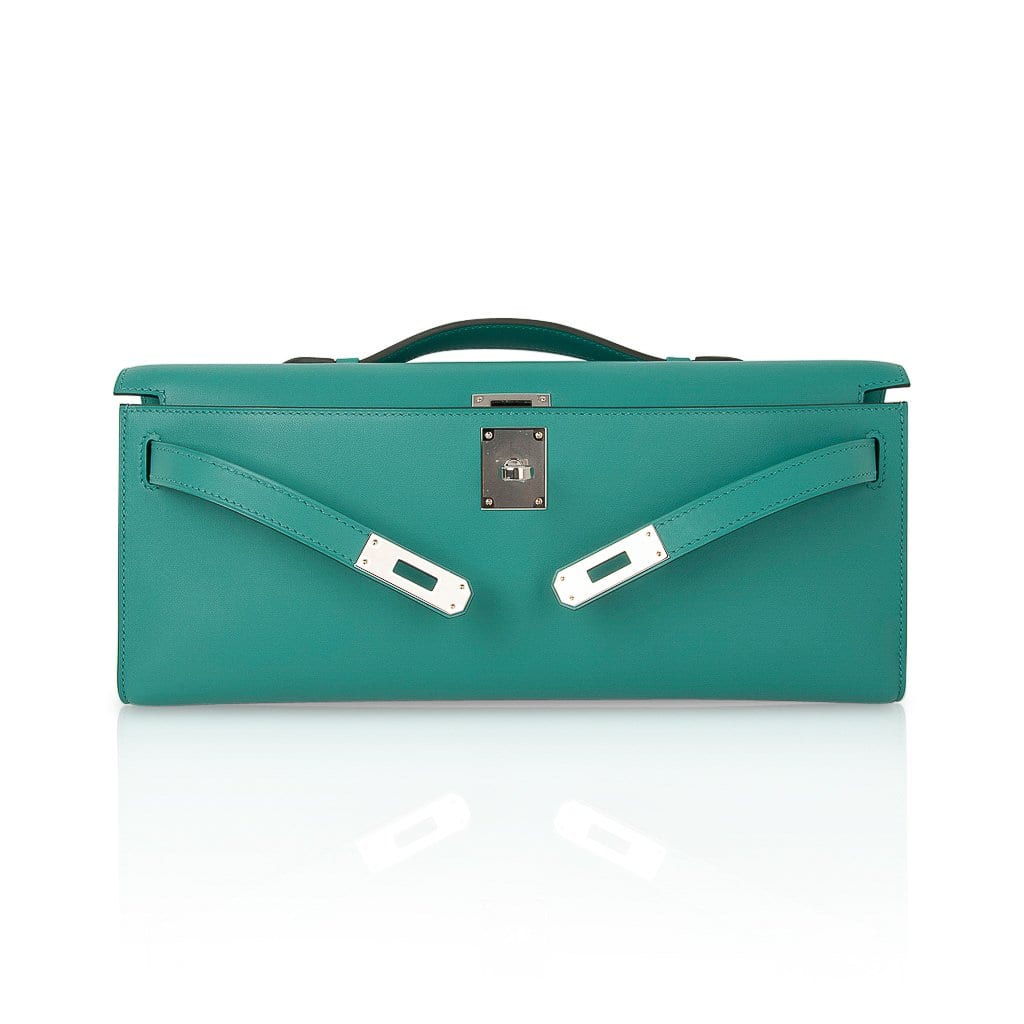 Kelly Cut Vert Verone Clutch Bag Swift Palladium
