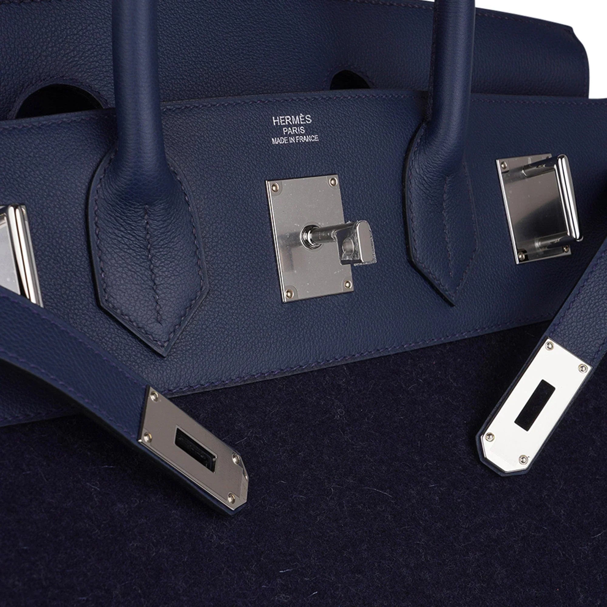 HAC Birkin 40 Bag Blue Nuit Felt and Blue de Malte Evercolor Leather with Palladium Hardware