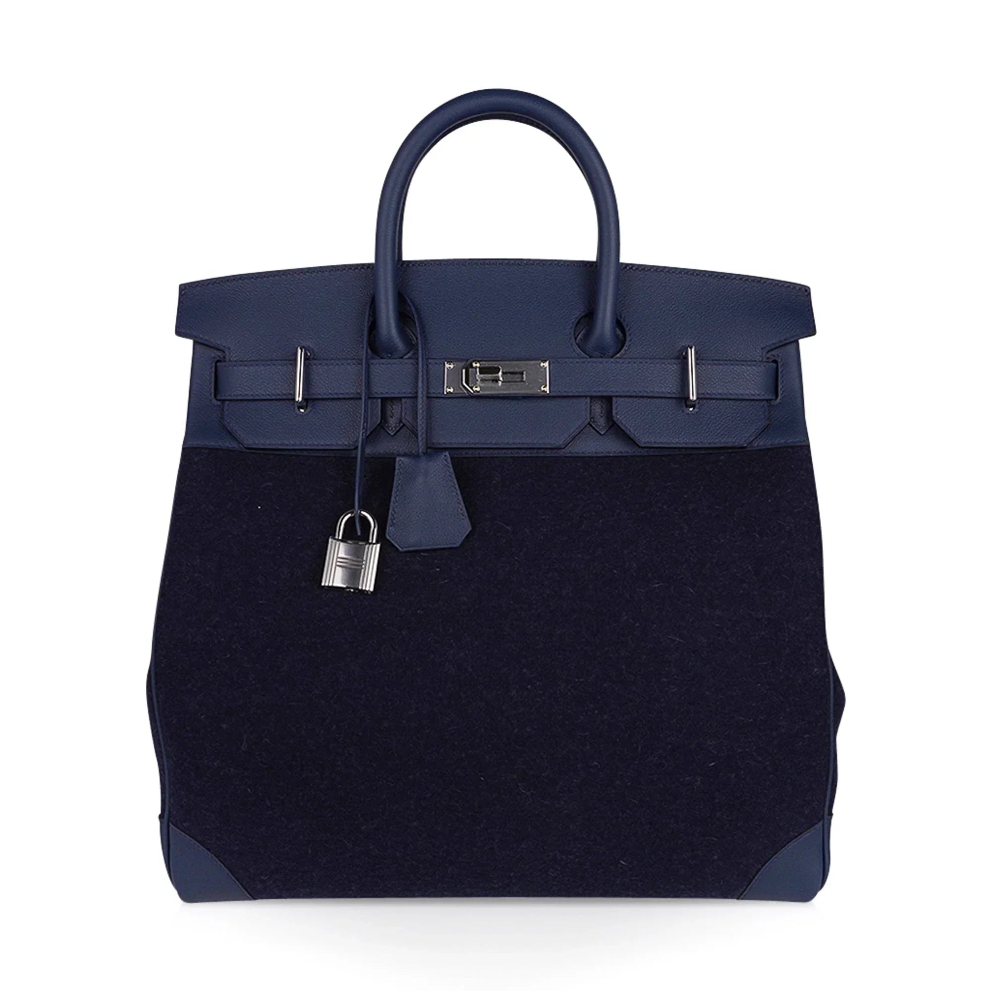 HAC Birkin 40 Bag Blue Nuit Felt and Blue de Malte Evercolor Leather with Palladium Hardware