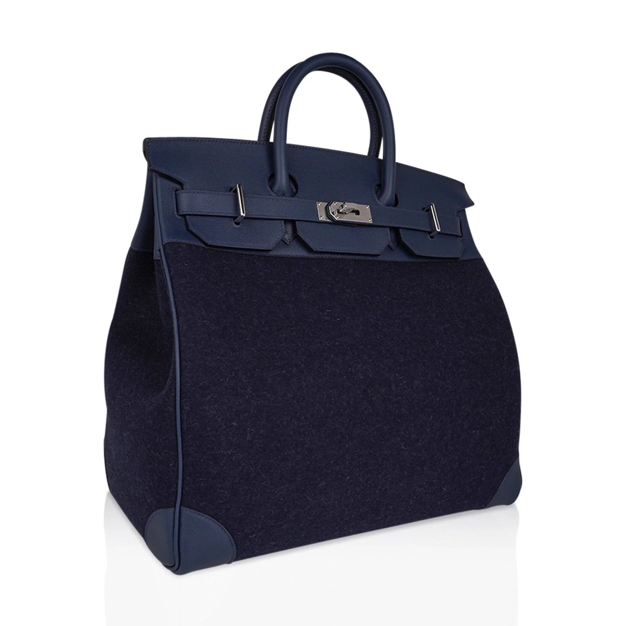 HAC Birkin 40 Bag Blue Nuit Felt and Blue de Malte Evercolor Leather with Palladium Hardware