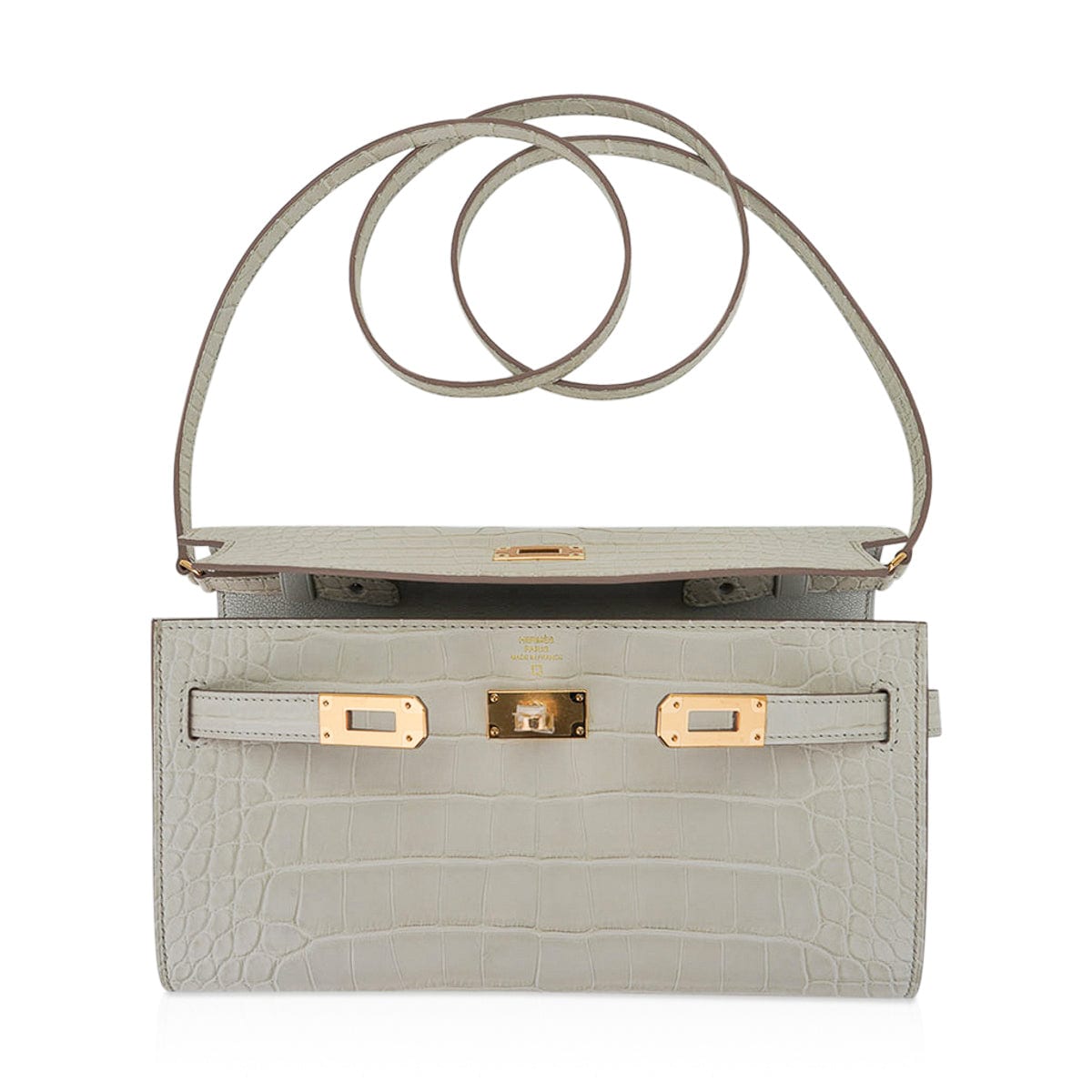 Kelly Classique To Go Wallet Beton Matte Alligator Gold Hardware