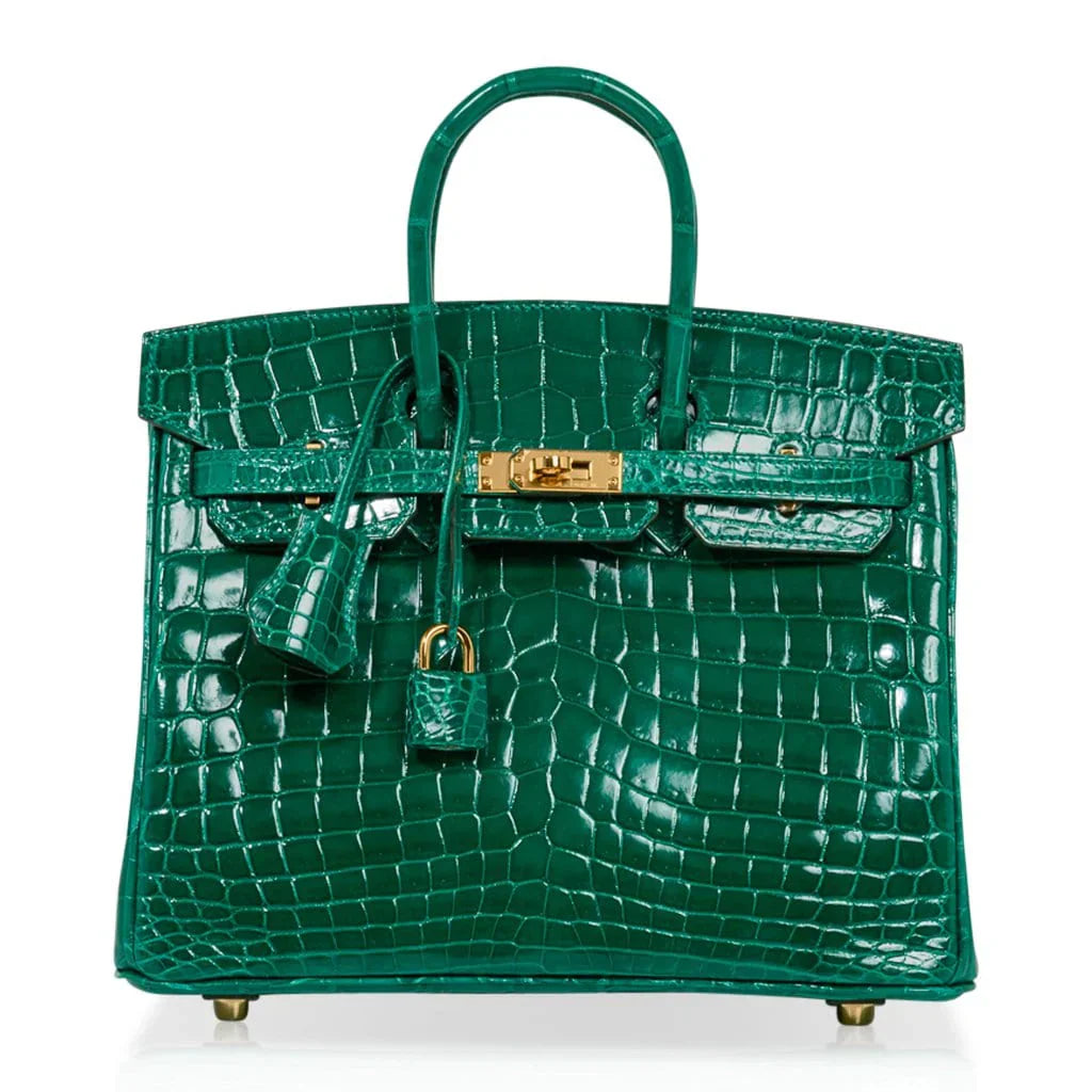 Birkin 25 Bag Emerald Crocodile Gold Hardware