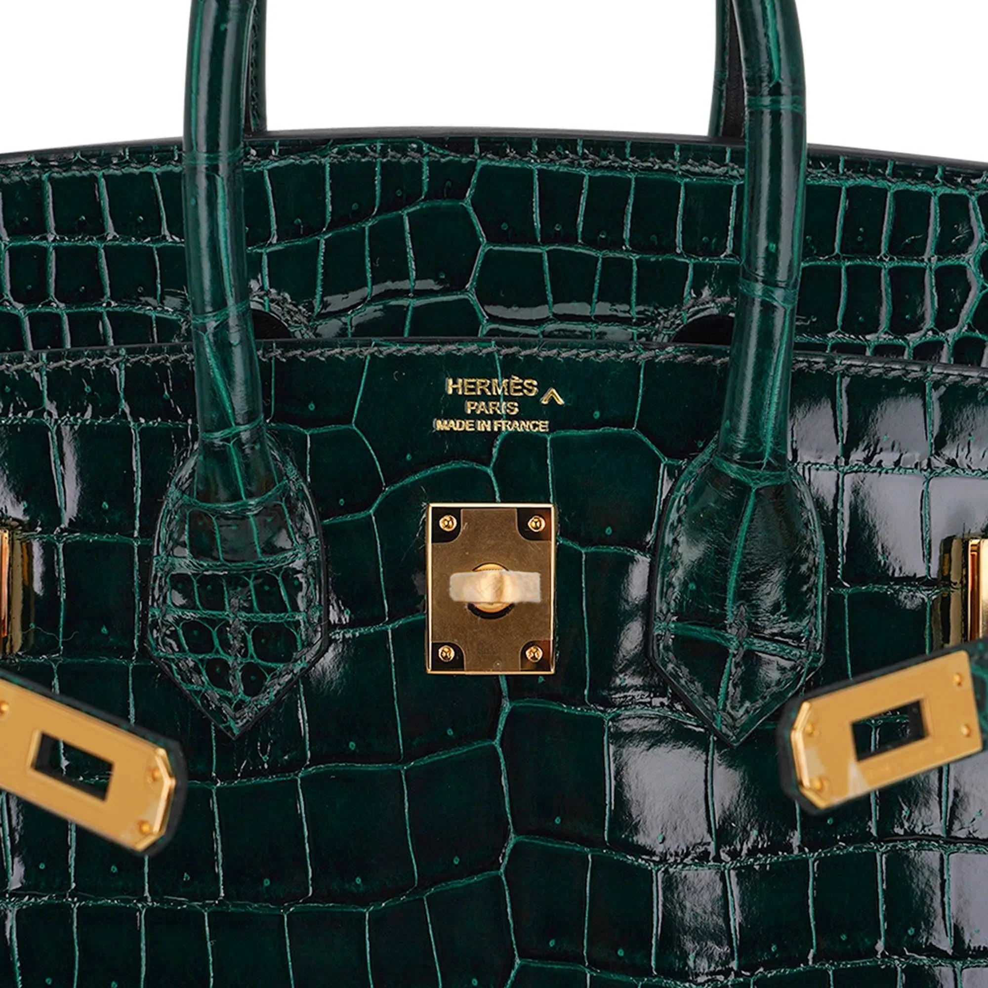 Birkin 25 Sellier Vert Fonce Porosus Crocodile Bag with Gold Hardware