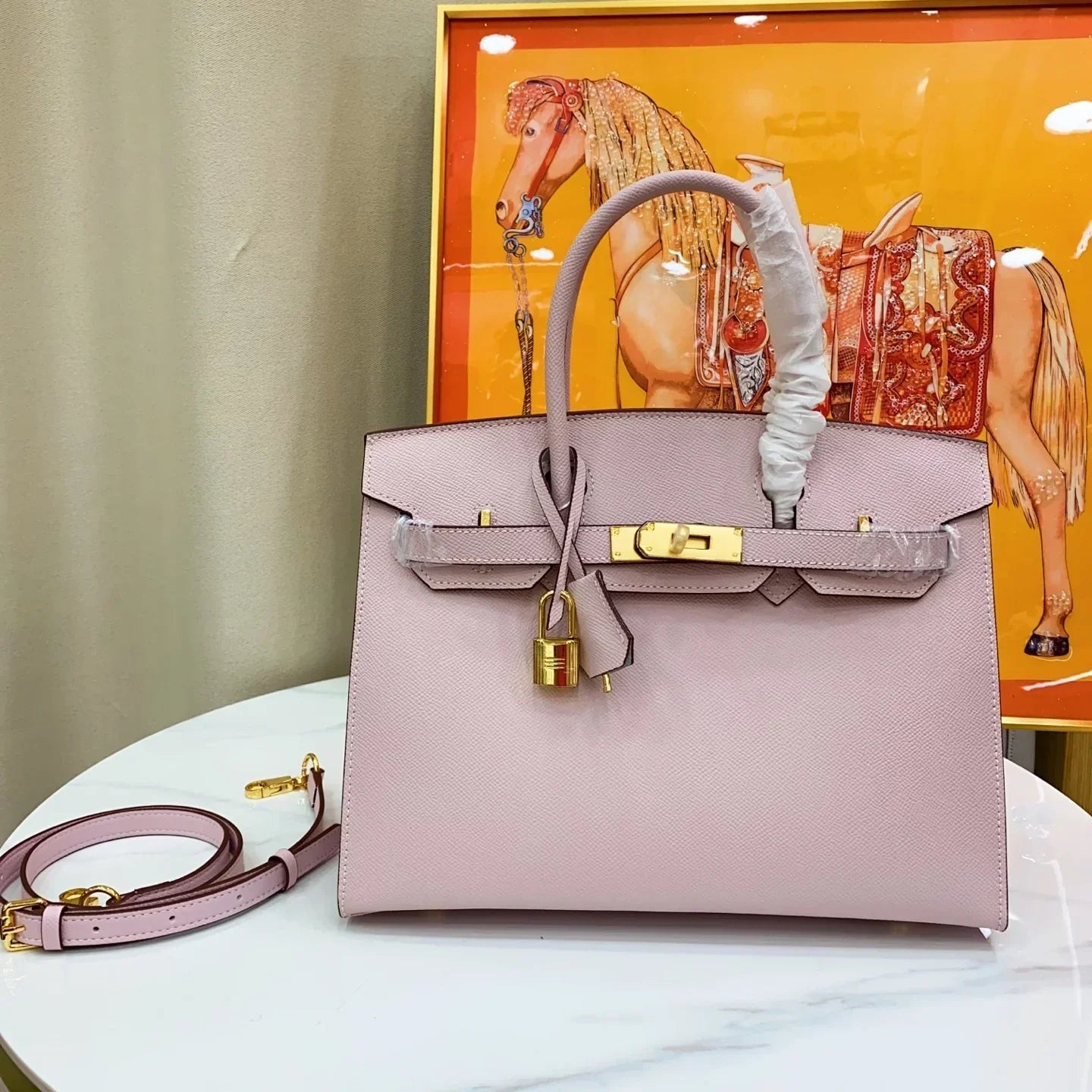 Birkin HSS 25 Epsom Mauve Pâle / Rose Sakura Golden Lock