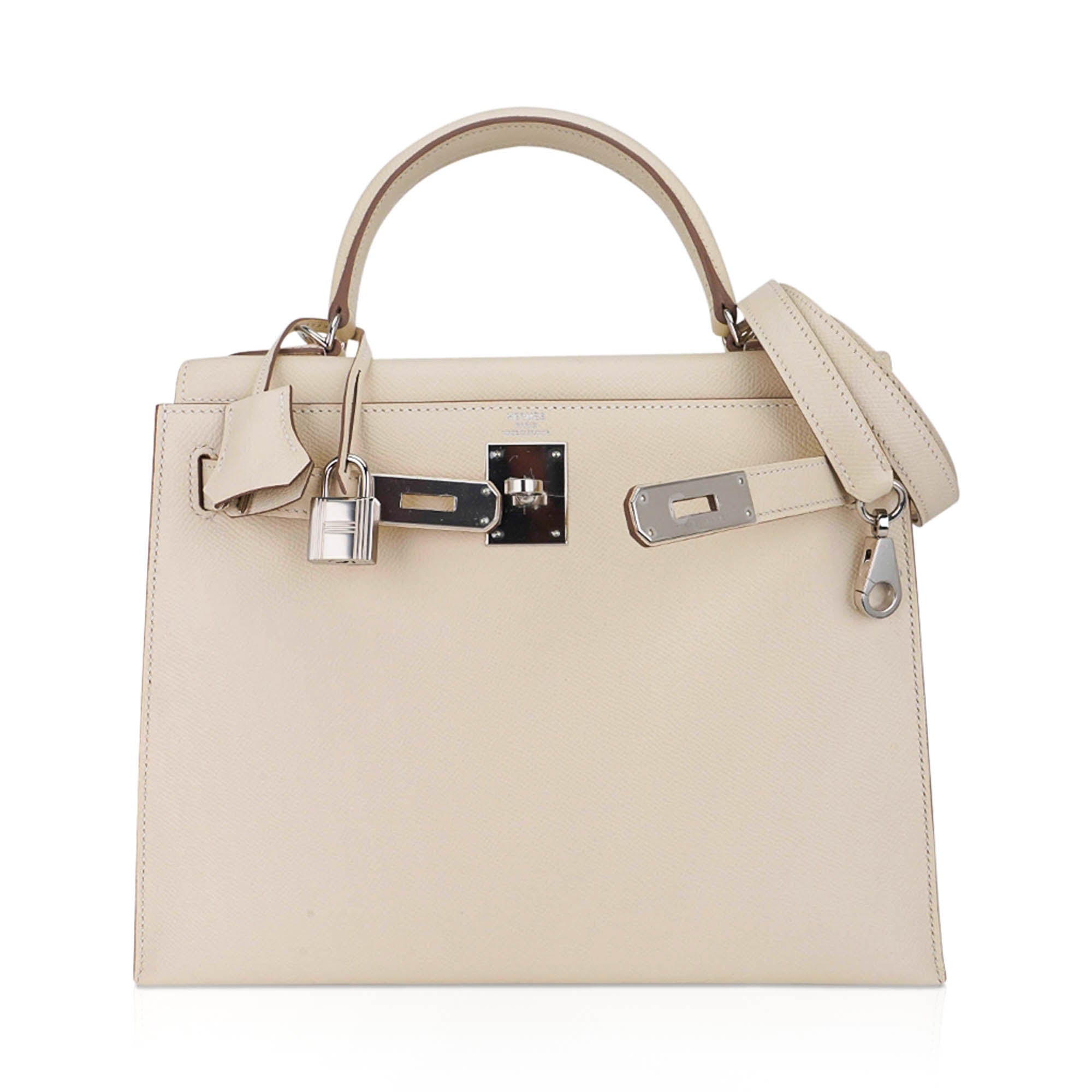 Kelly 28 Bag Sellier Craie Epsom Leather with Palladium Hardware