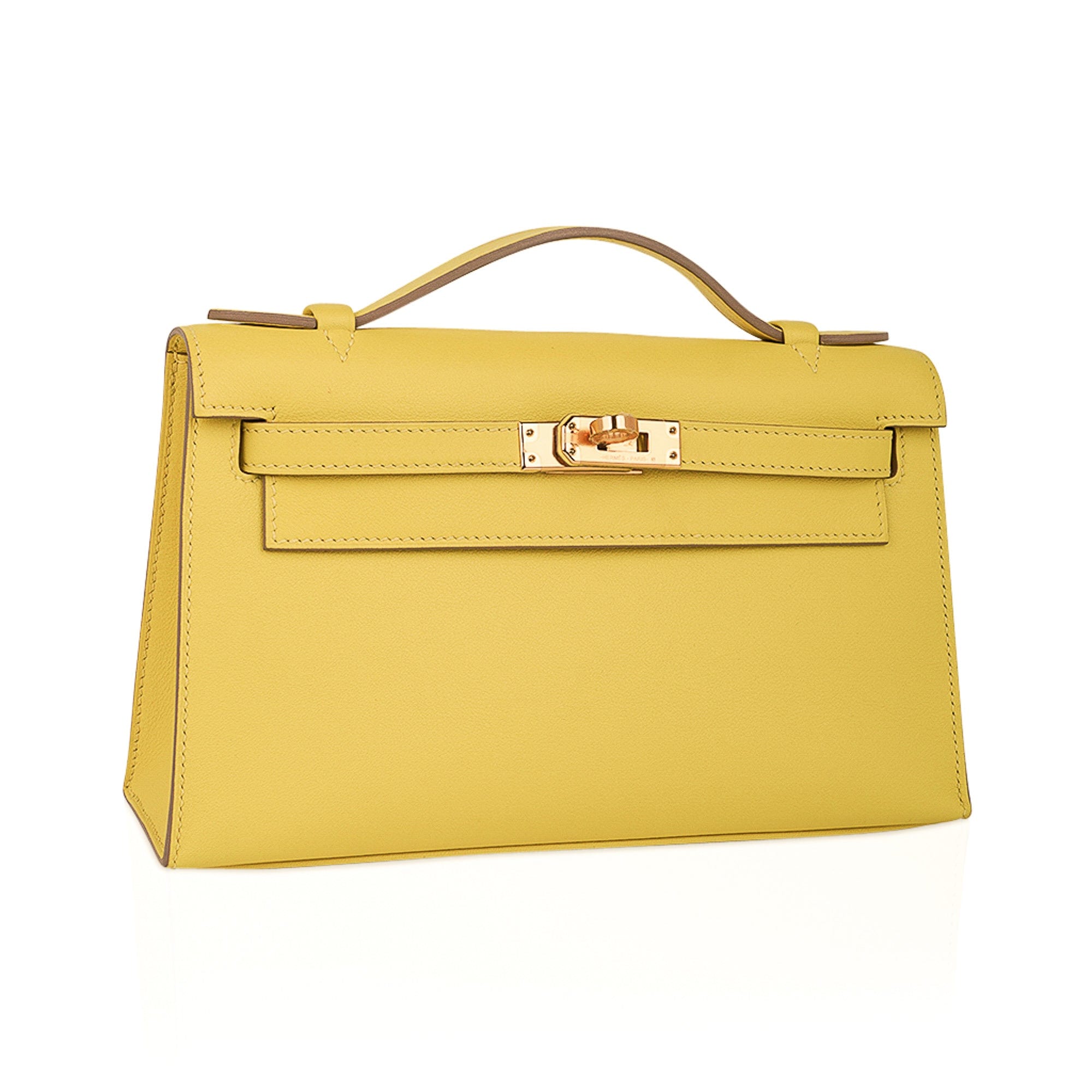 Kelly Pochette Bag Lime Clutch Gold Hardware Swift Leather