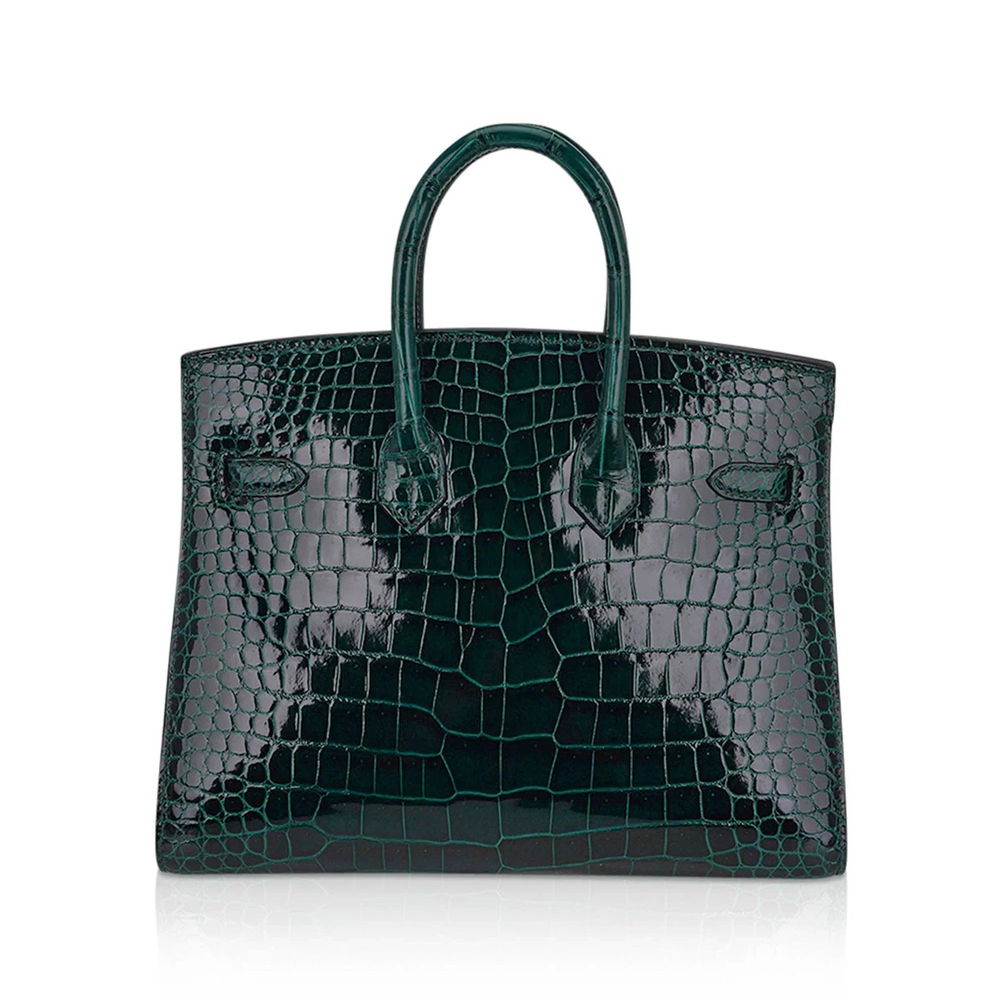 Birkin 25 Sellier Vert Fonce Porosus Crocodile Bag with Gold Hardware