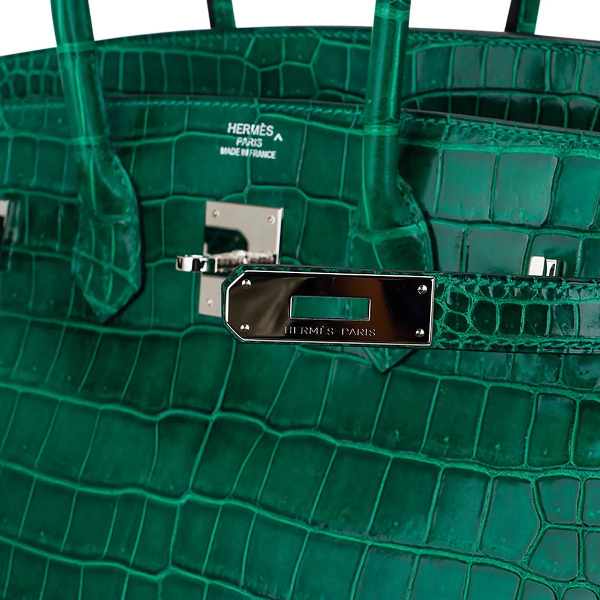 Birkin 35 Bag Emerald Porosus Crocodile with Palladium Hardware
