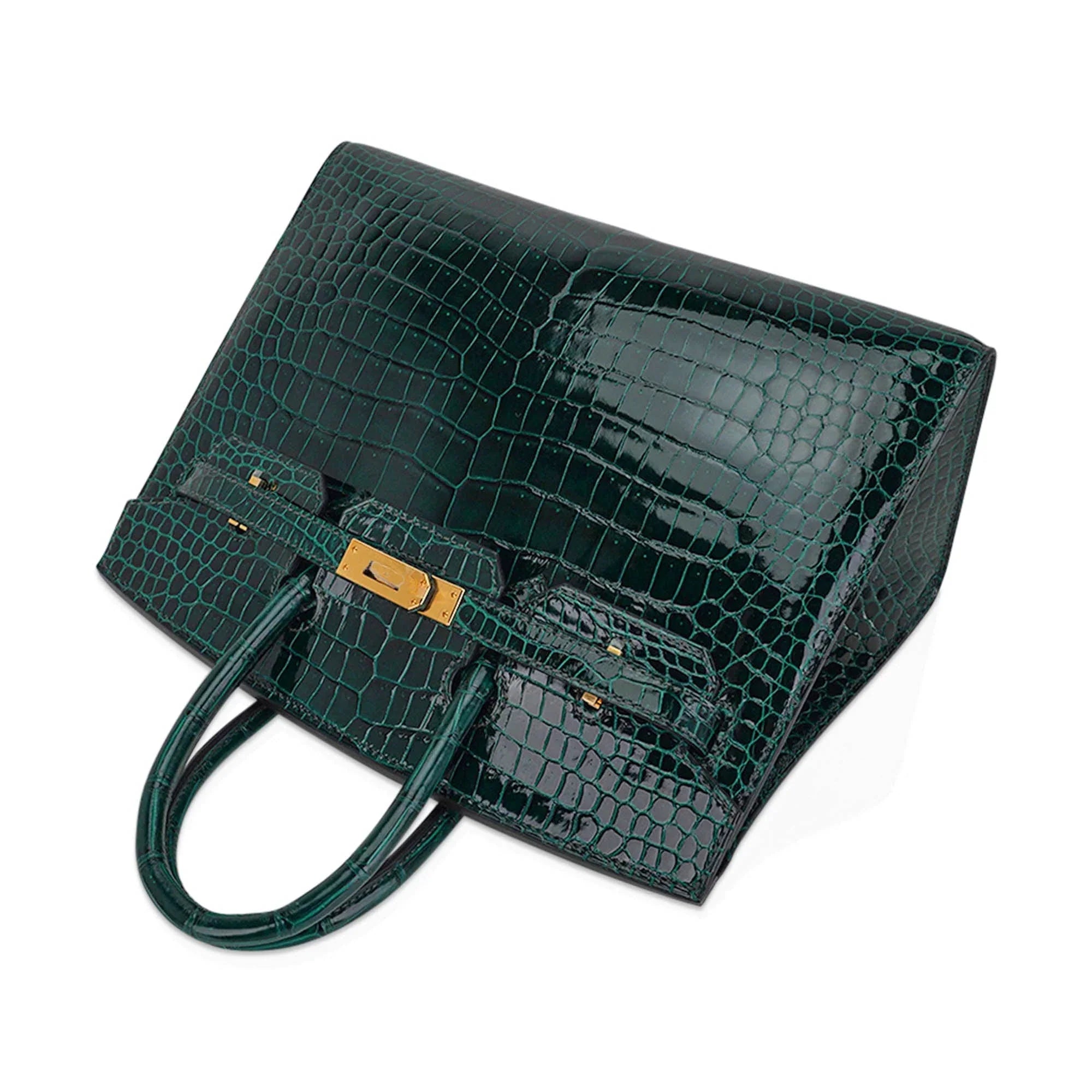 Birkin 25 Sellier Vert Fonce Porosus Crocodile Bag with Gold Hardware