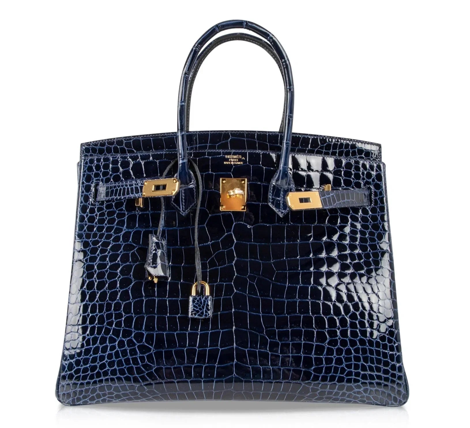 Birkin 35 Bag Blue Sapphire Porosus Crocodile Gold Hardware New