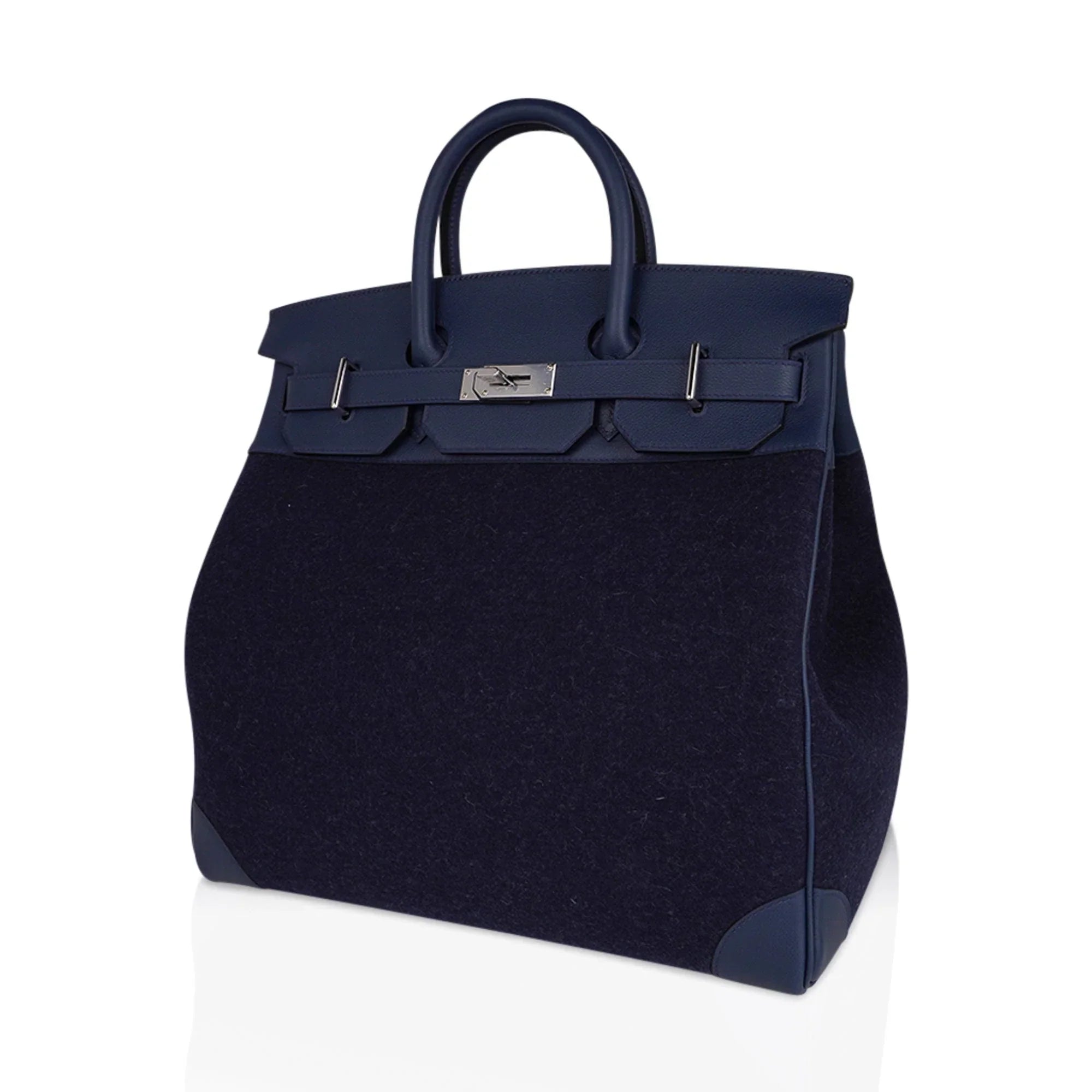 HAC Birkin 40 Bag Blue Nuit Felt and Blue de Malte Evercolor Leather with Palladium Hardware