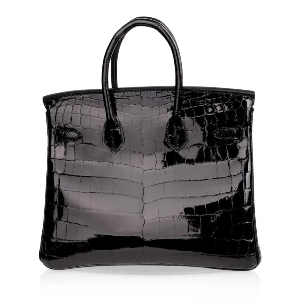 Birkin 25 Bag Black Crocodile Lisse Gold Hardware