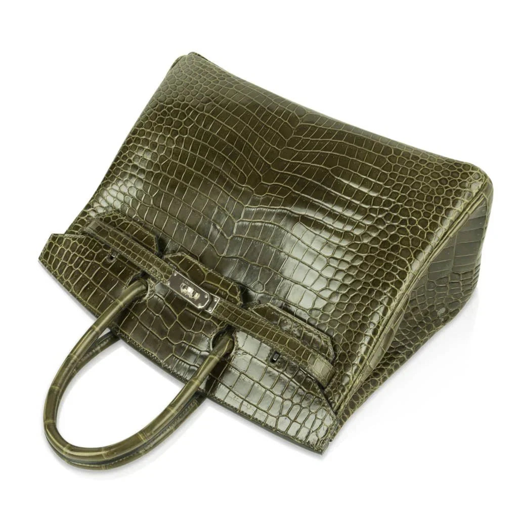 Birkin 35 Bag Vert Veronese Porosus Crocodile Palladium Hardware