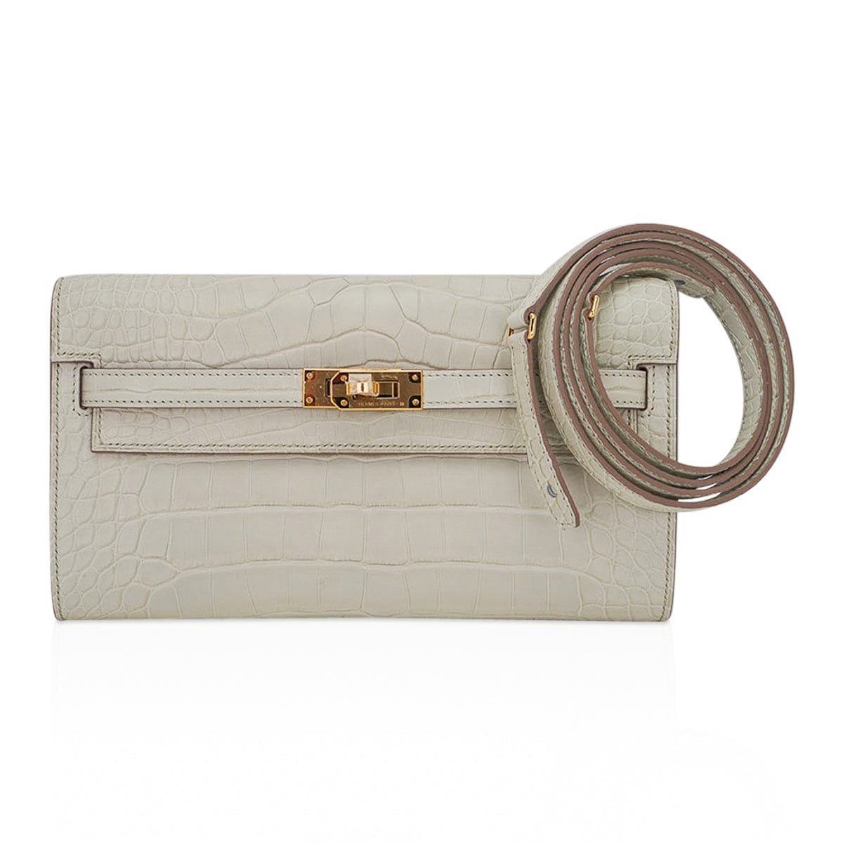Kelly Classique To Go Wallet Beton Matte Alligator Gold Hardware