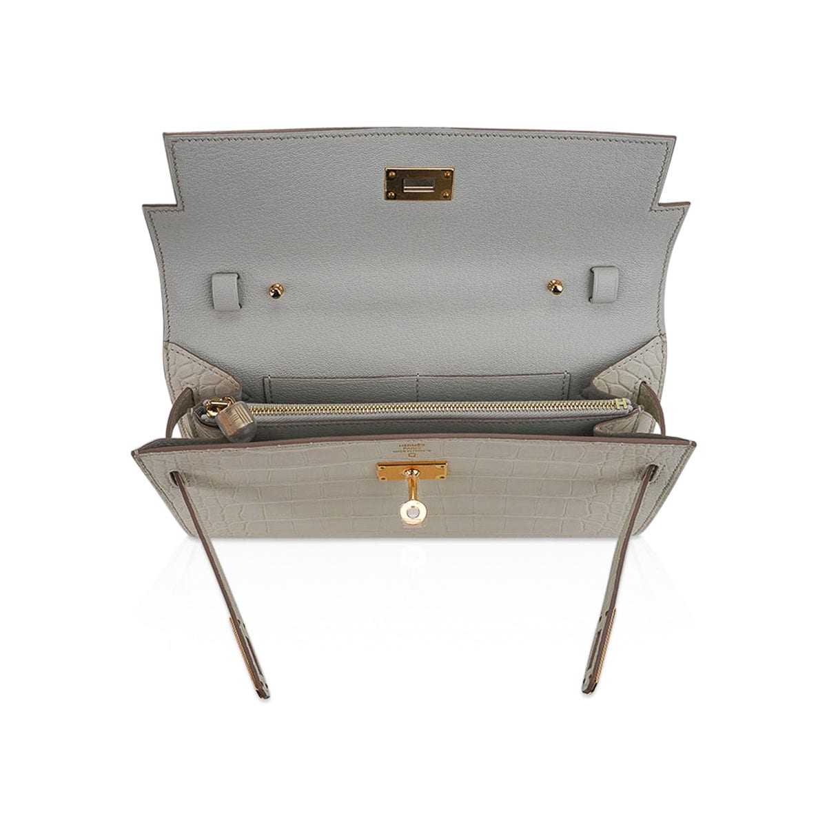 Kelly Classique To Go Wallet Beton Matte Alligator Gold Hardware