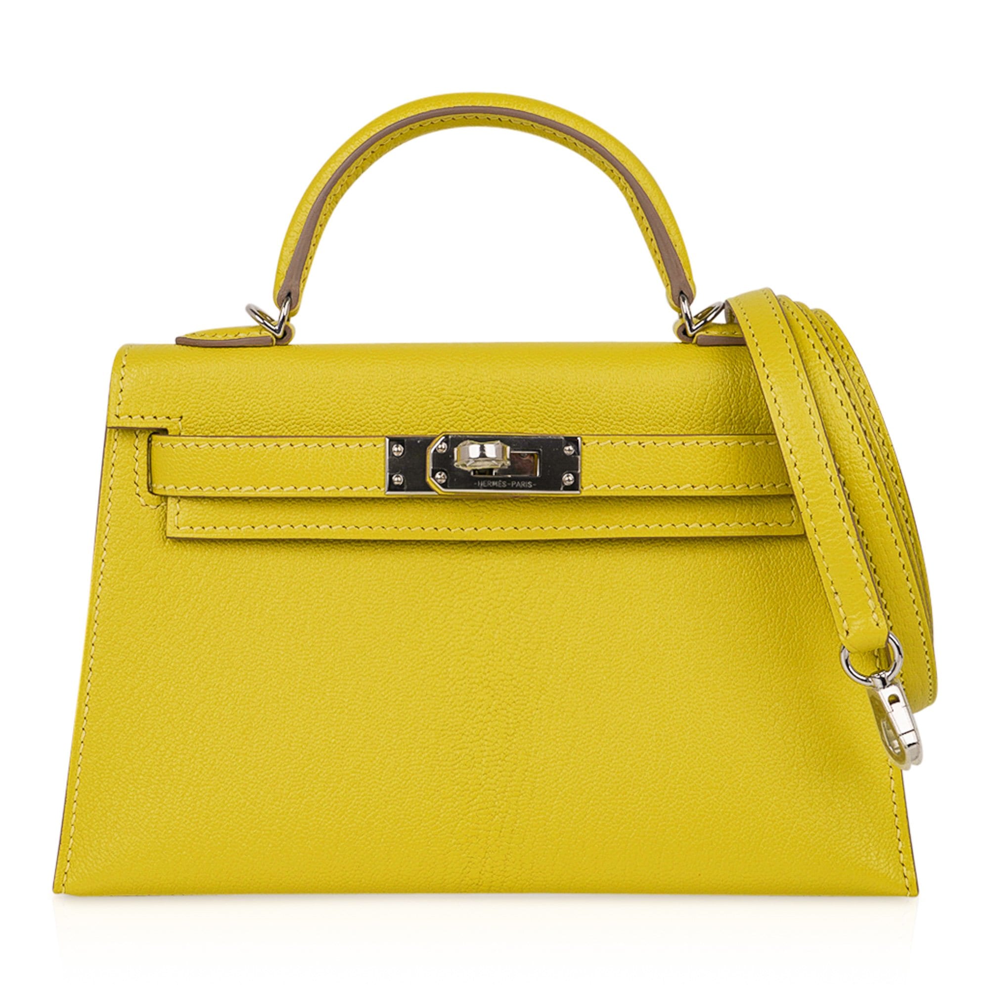 Kelly 20 Mini Sellier Bag Lime Chevre Leather Palladium New w/Box