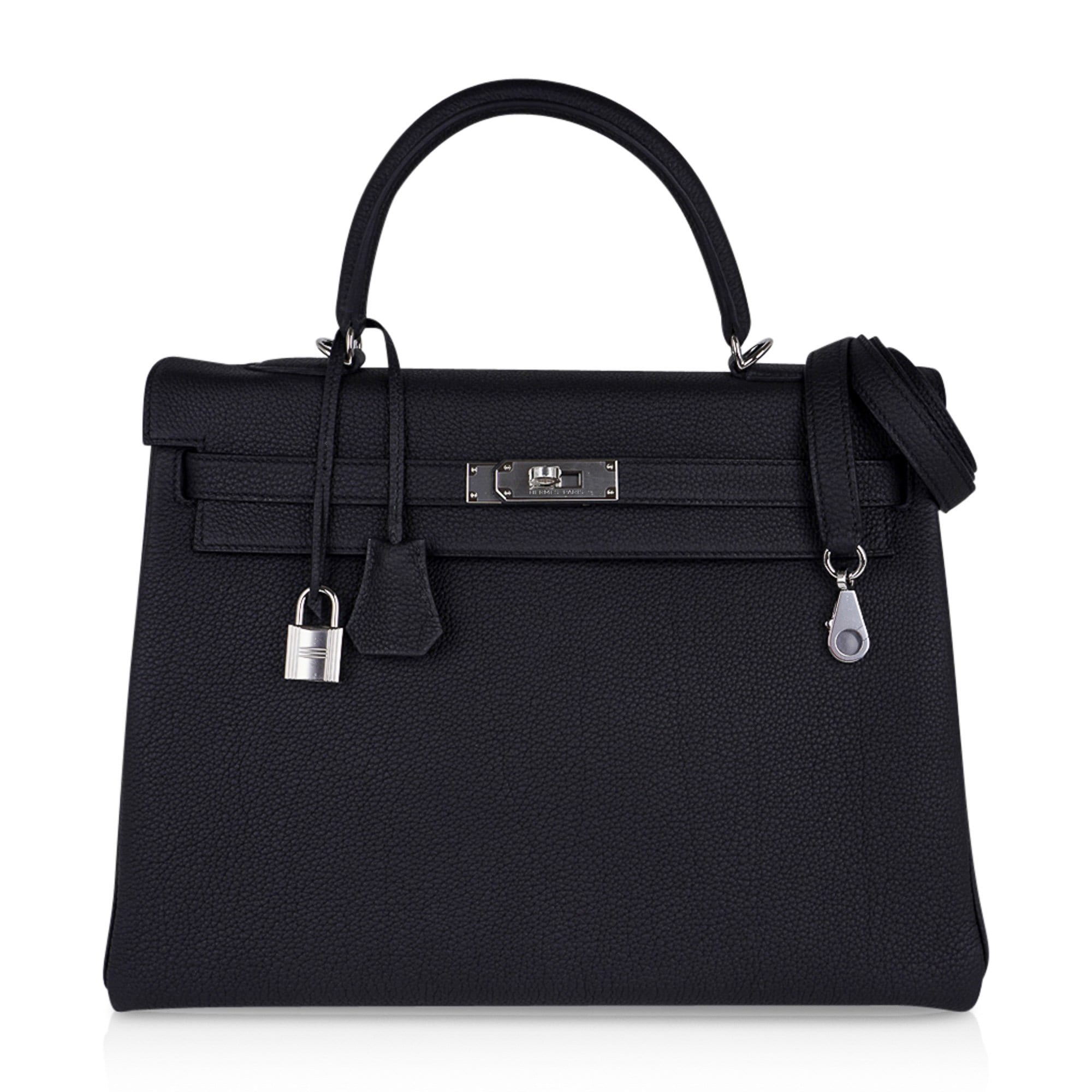 Kelly 35 Bag Black Retourne Togo Palladium Hardware New