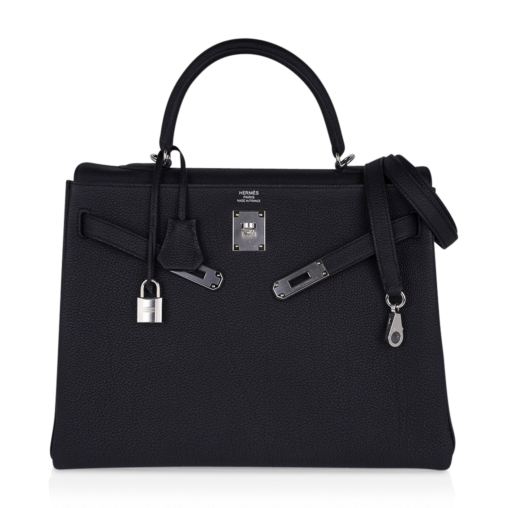 Kelly 35 Bag Black Retourne Togo Palladium Hardware New