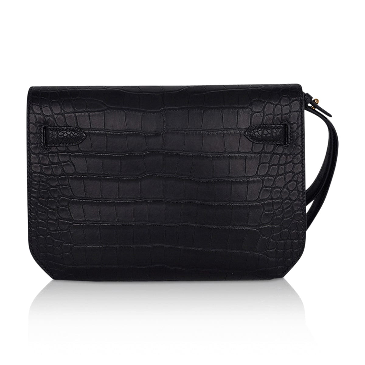 Kelly Depeches 25 Pouch Black Matte Alligator Gold Hardware New