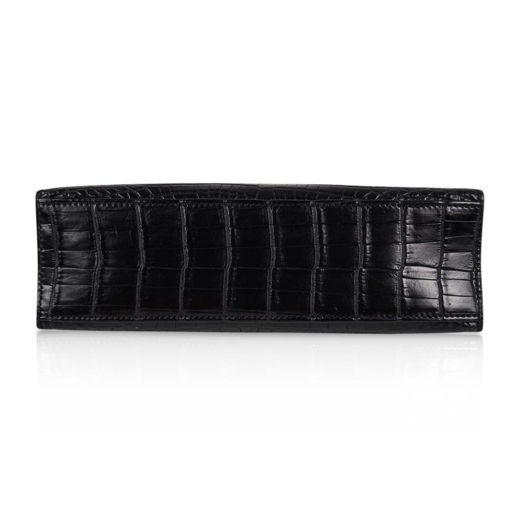 Kelly Pochette Bag Matte Black Crocodile Clutch Palladium