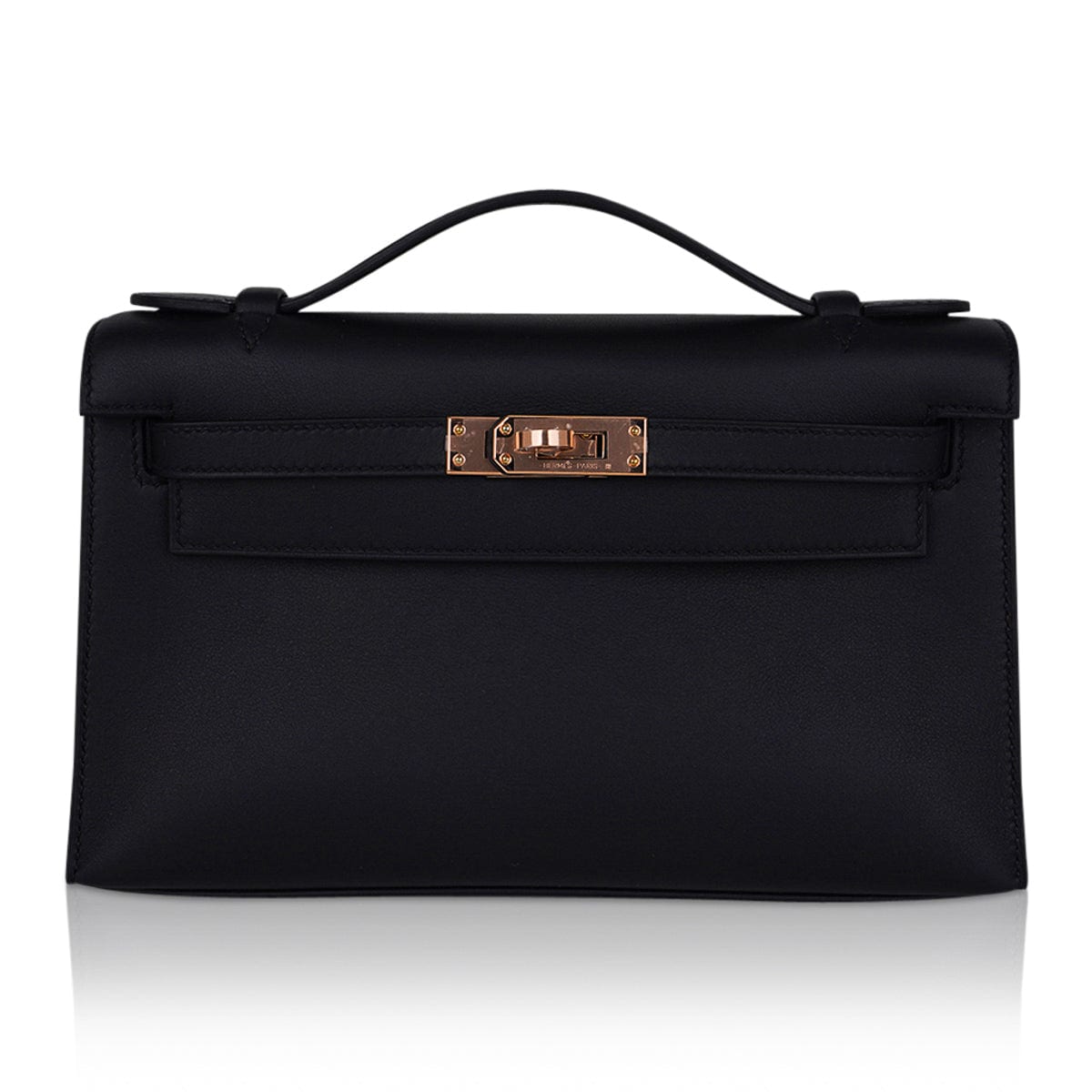 Kelly Pochette Bag Black Rose Gold Hardware Clutch