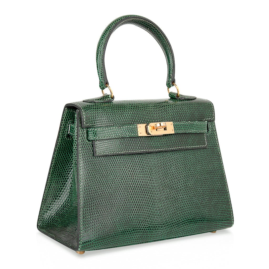 Vintage Kelly 20 Sellier Mini Vert Moyen Lizard Gold Hardware